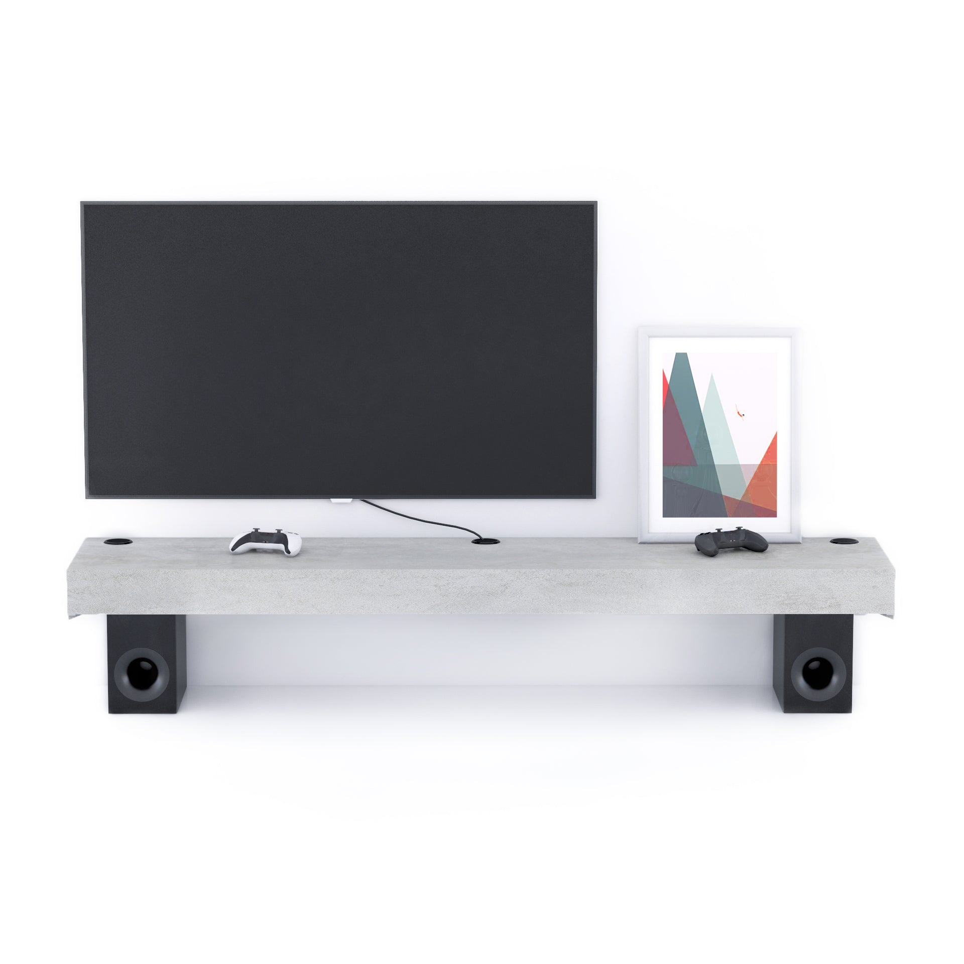 Floating tv stand Evolution 180x40 with Wireless Charger, Concrete Effect, Grey