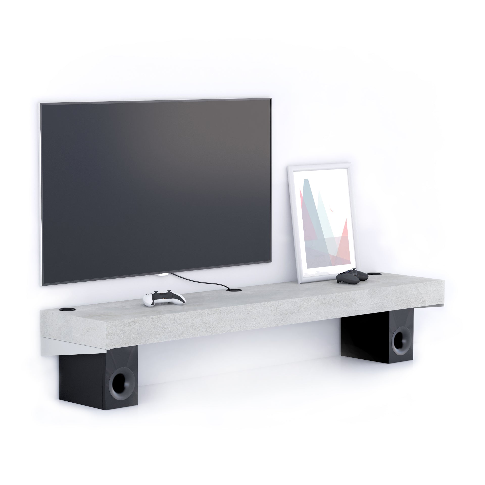 Floating tv stand Evolution 180x40 with Wireless Charger, Concrete Effect, Grey - Main image