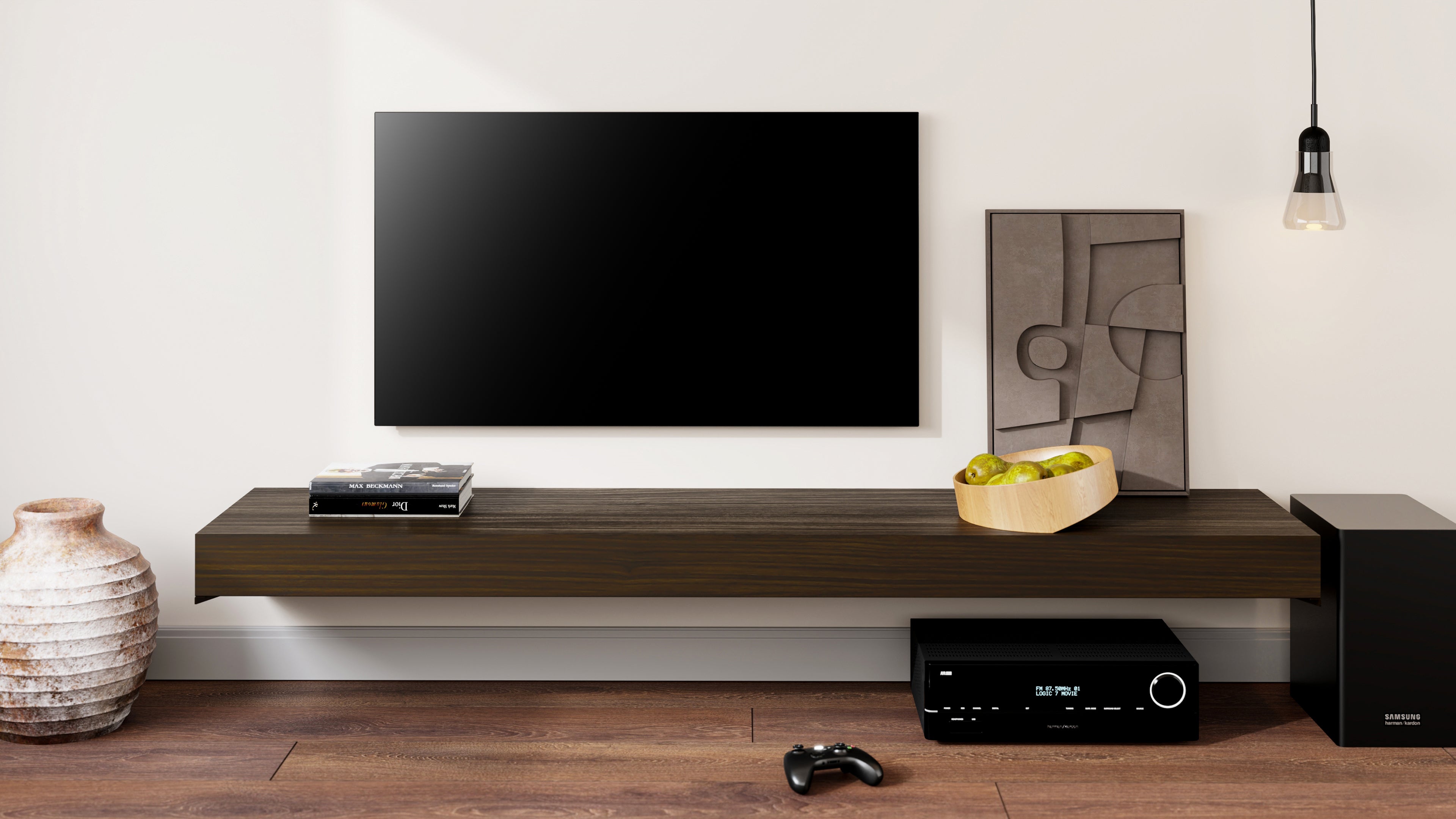 Floating tv stand Evolution 180x40, Dark Walnut - Set image 1
