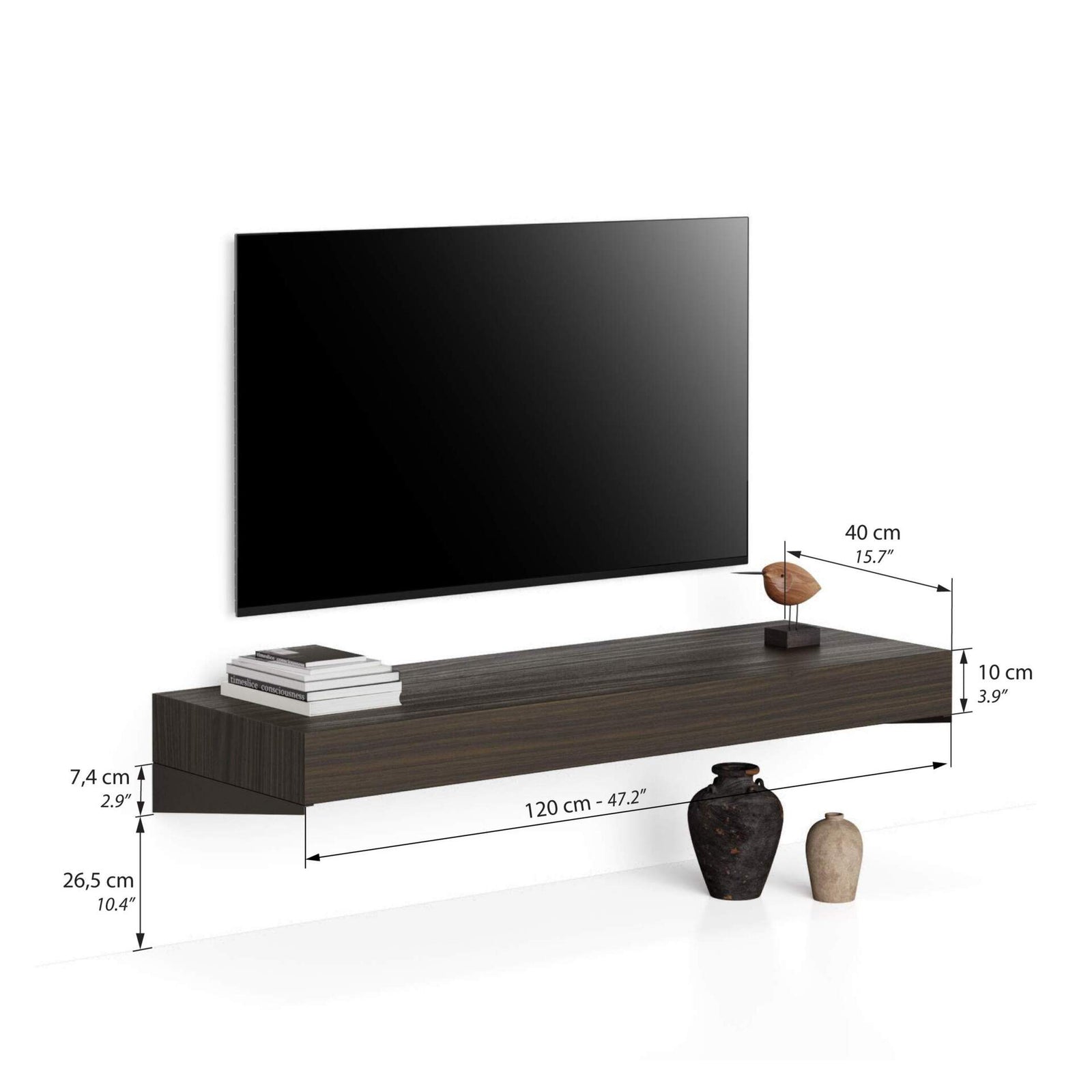 Floating tv stand Evolution 120x40, Dark Walnut - Immagine tecnica 1