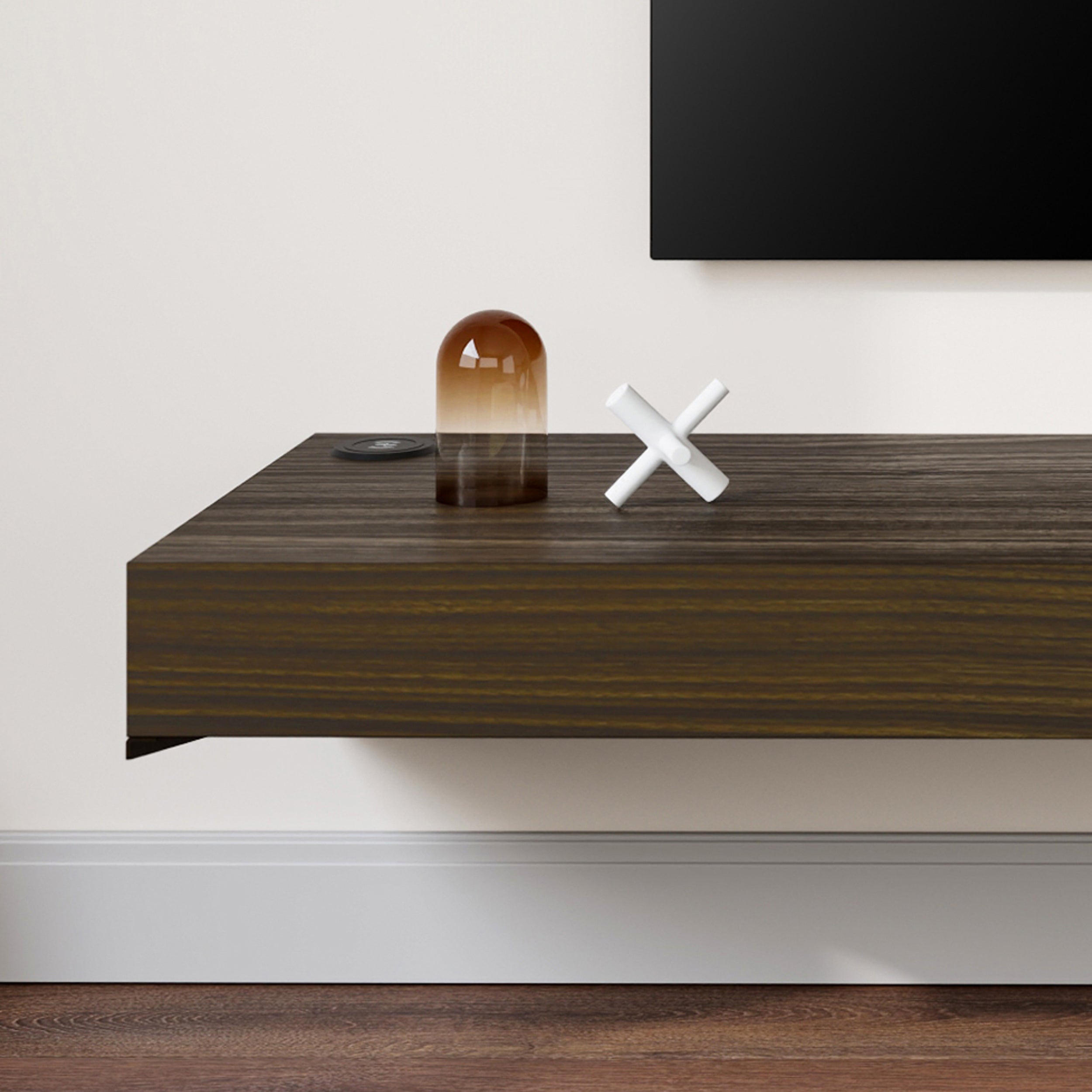 Porta Tv sospeso Evolution 180x40, Noce Scuro con Caricatore Wireless - Immagine dettaglio 4