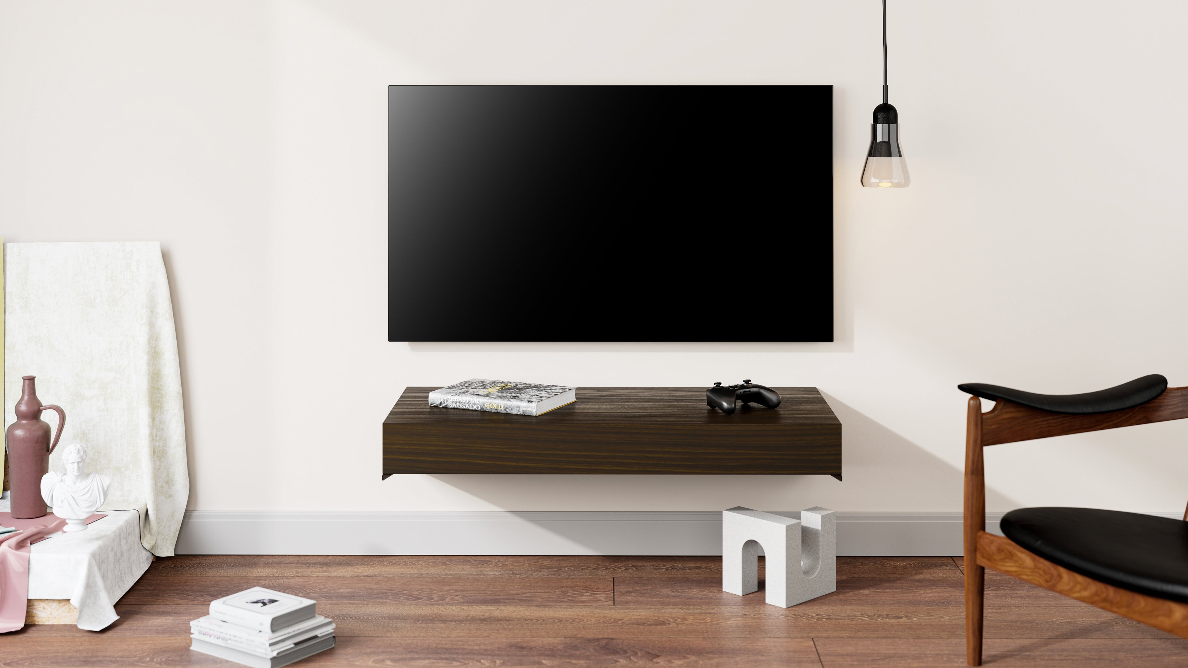 Floating tv stand Evolution 35.4 x 15.7 in, Dark Walnut - Set image 1