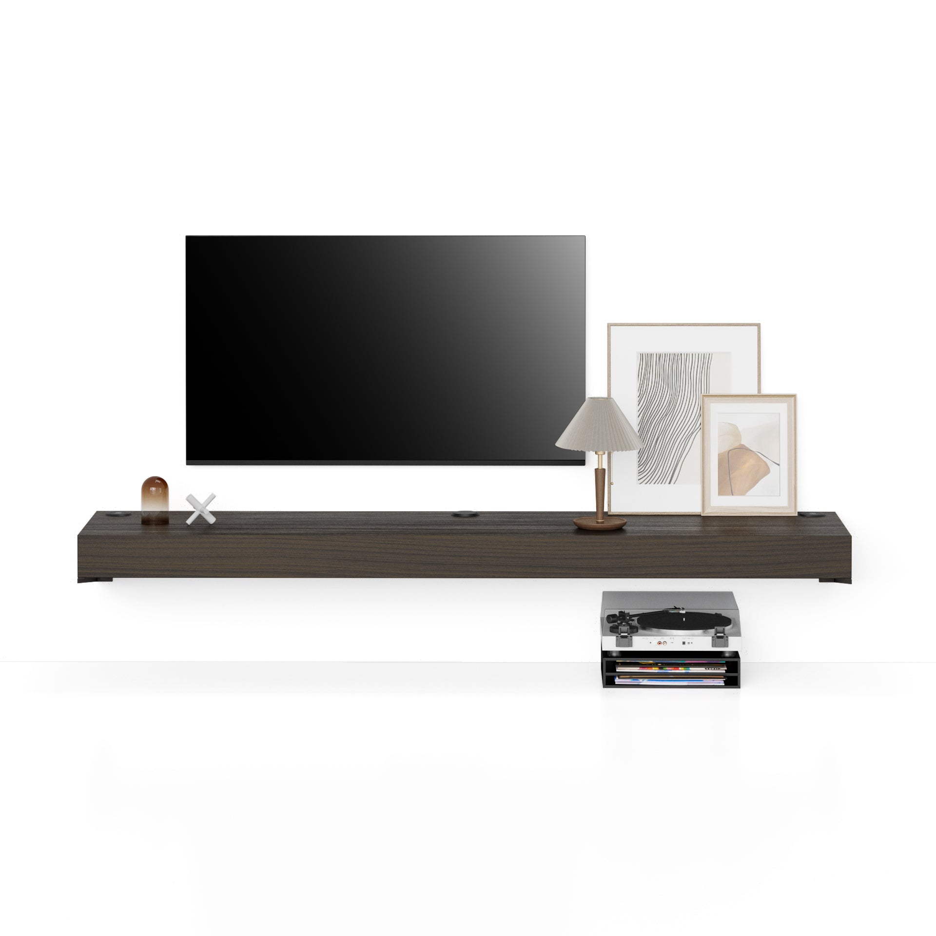Porta Tv sospeso Evolution 180x40, Noce Scuro con Caricatore Wireless - Immagine dettaglio 1