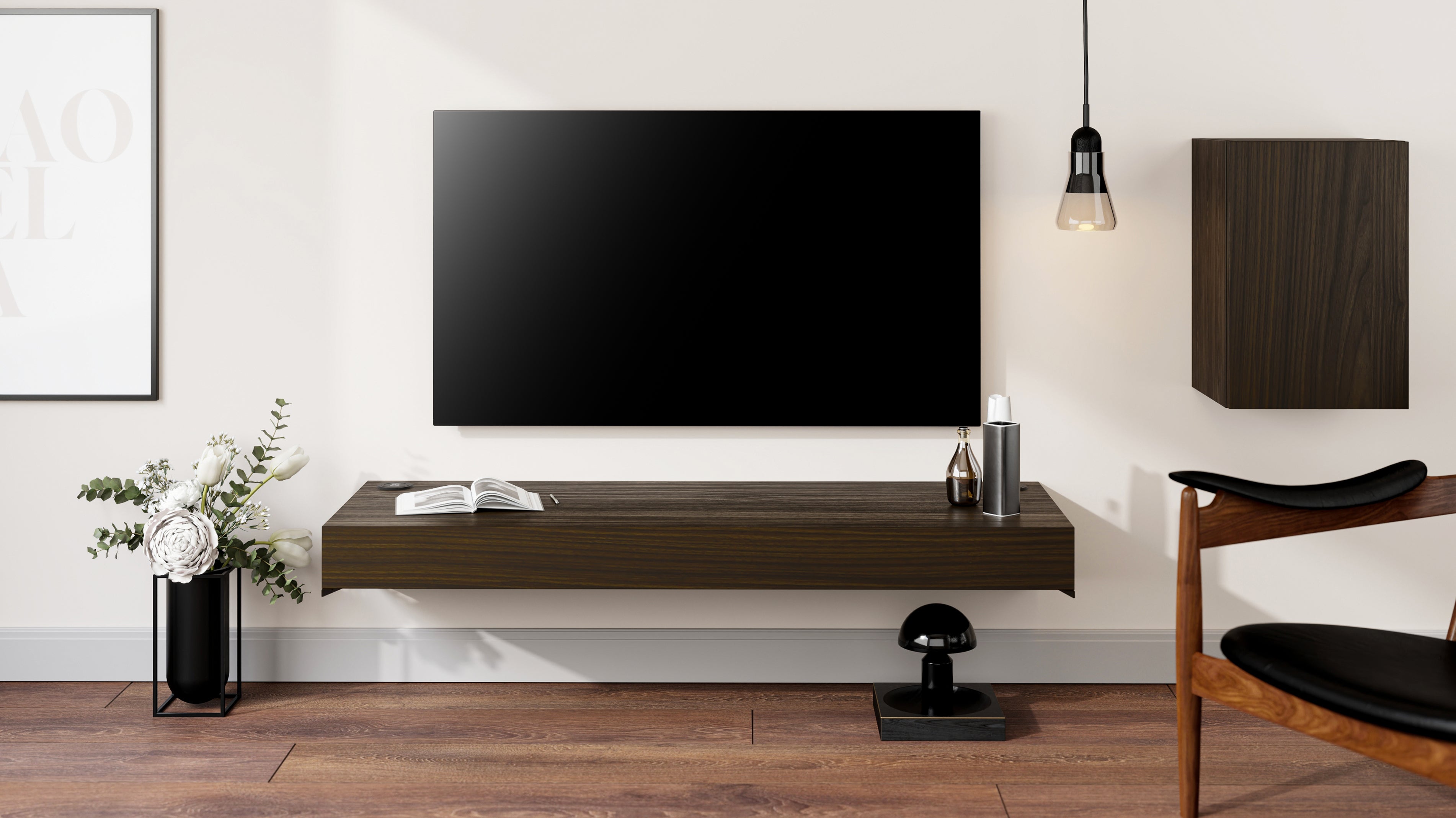 Tv Wandregal Evolution 120x40, Nussbaum, Dunkel mit kabellosem Ladegerät - Set image 1
