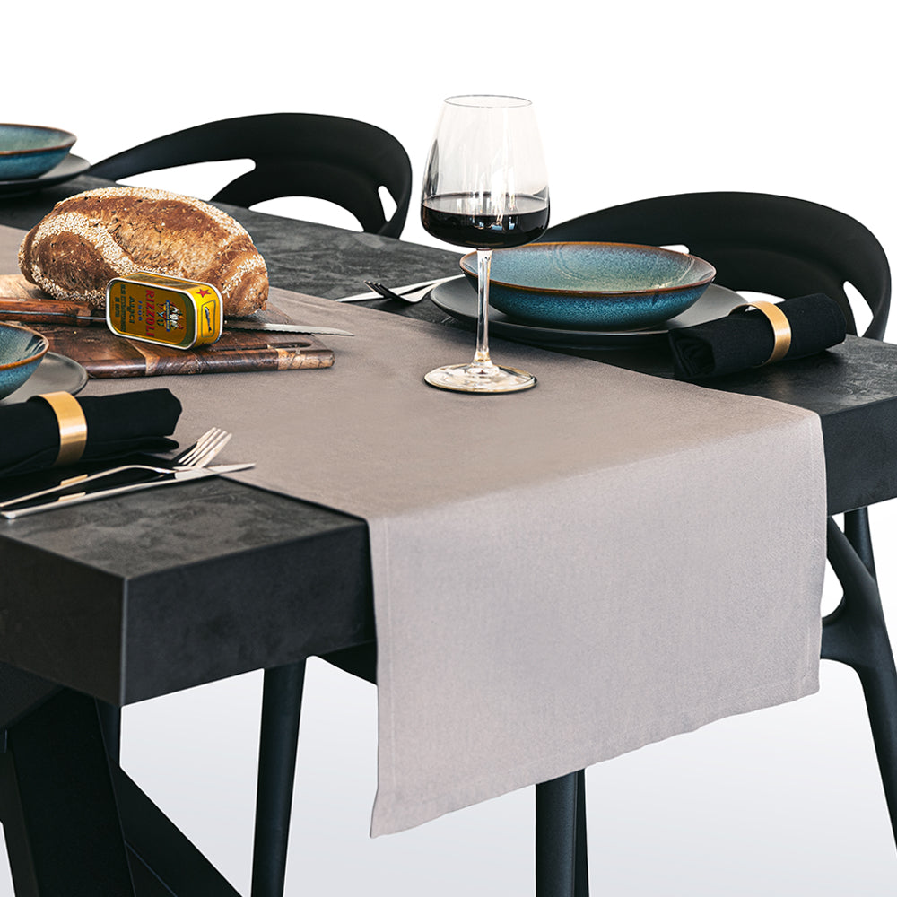 Gioele Cotton table runner 17.71 x 86.61 in, Dark grey - Main image