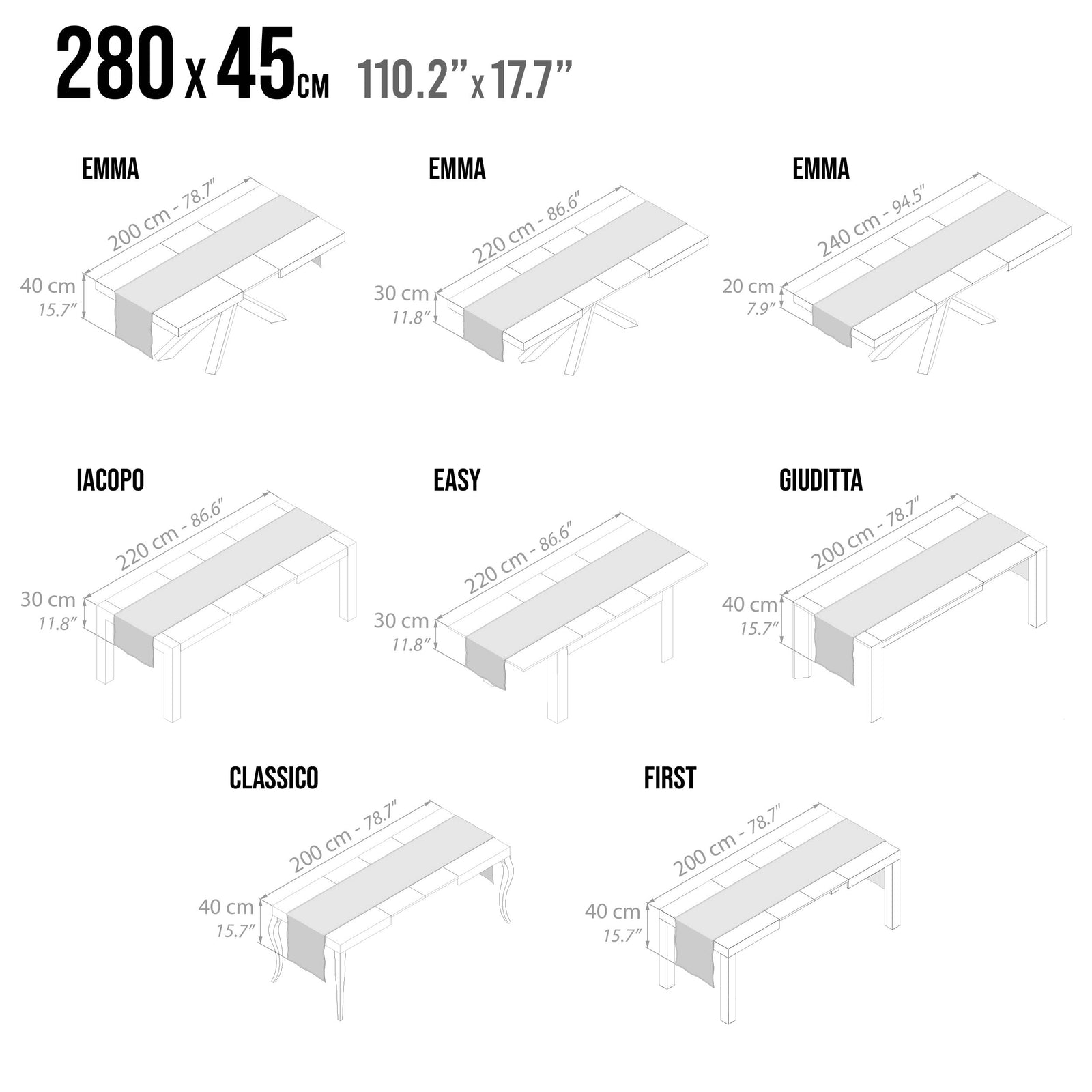 Gioele Cotton table runner 45x280, White - Immagine tecnica 1
