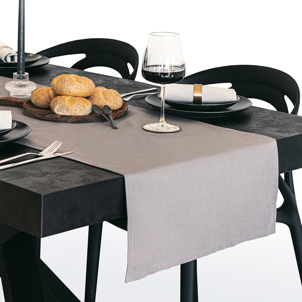 Gioele Cotton table runner 17.71 x 118.11 in, Dark grey