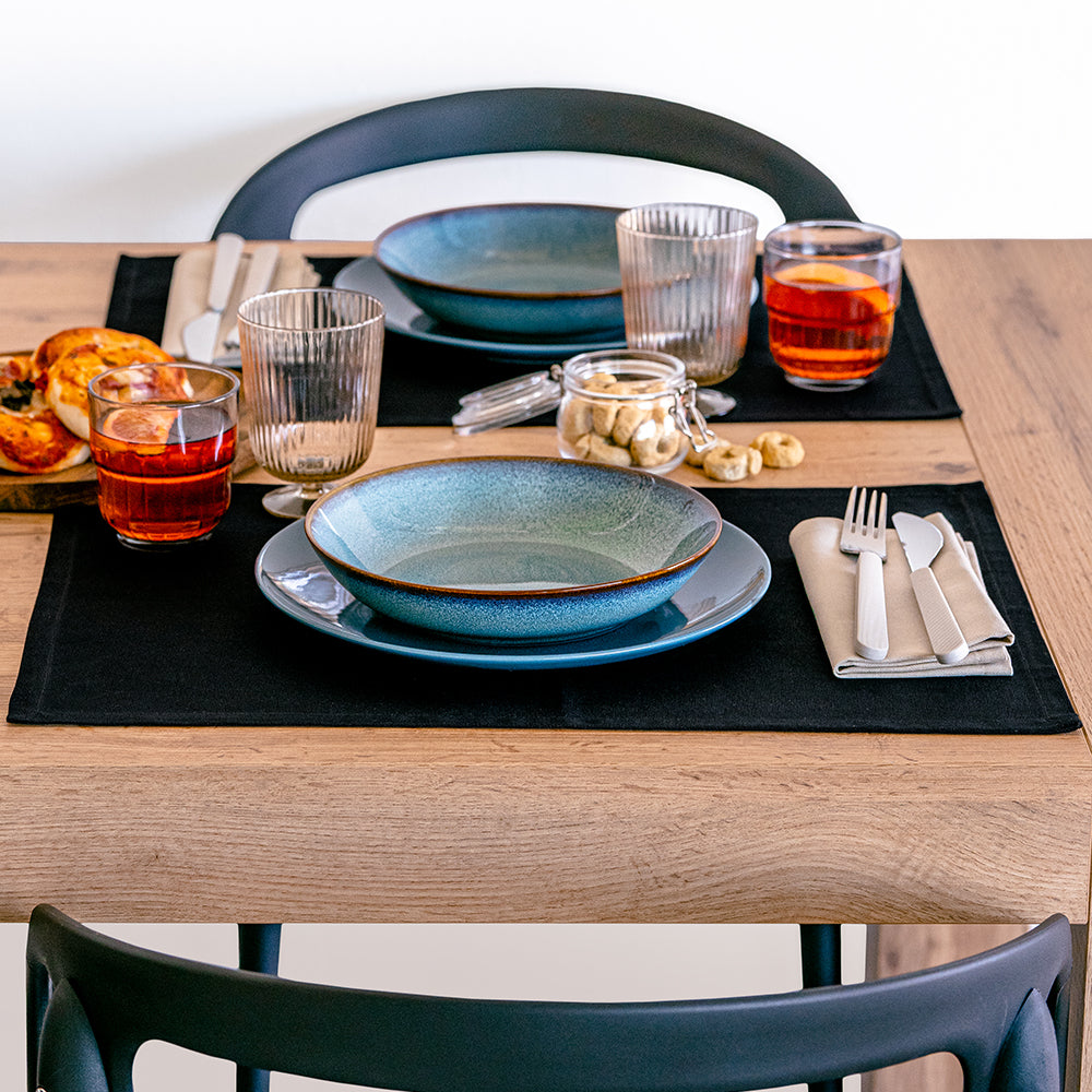 Set de table Gioele en coton 35x50, Lot de 2, Noir