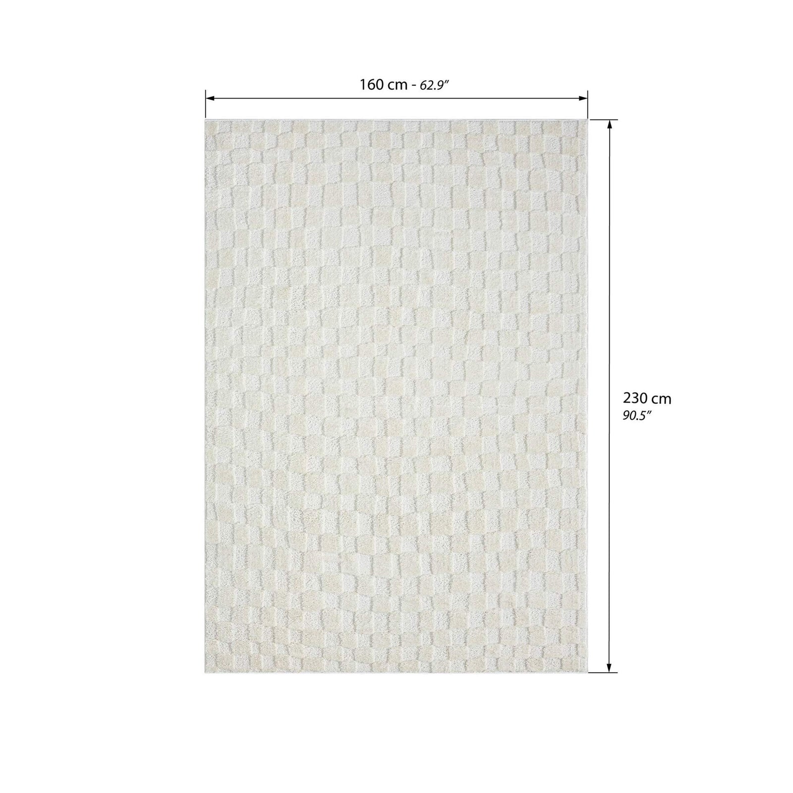 Rectangular Rug Arno 63x91 in, Cream with Geometric Check Pattern - Immagine tecnica 1