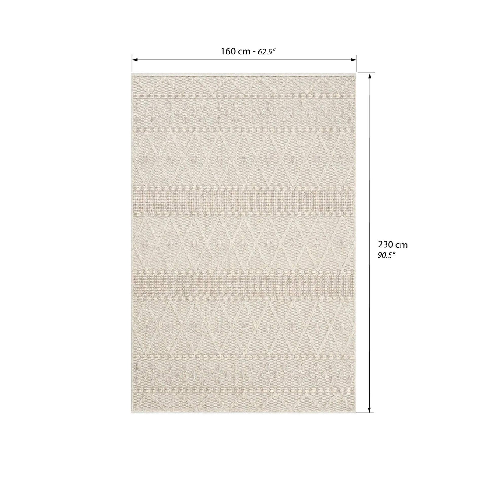 Rectangular Rug Atena 63x91 in, Cream with Diamond Pattern - Immagine tecnica 1