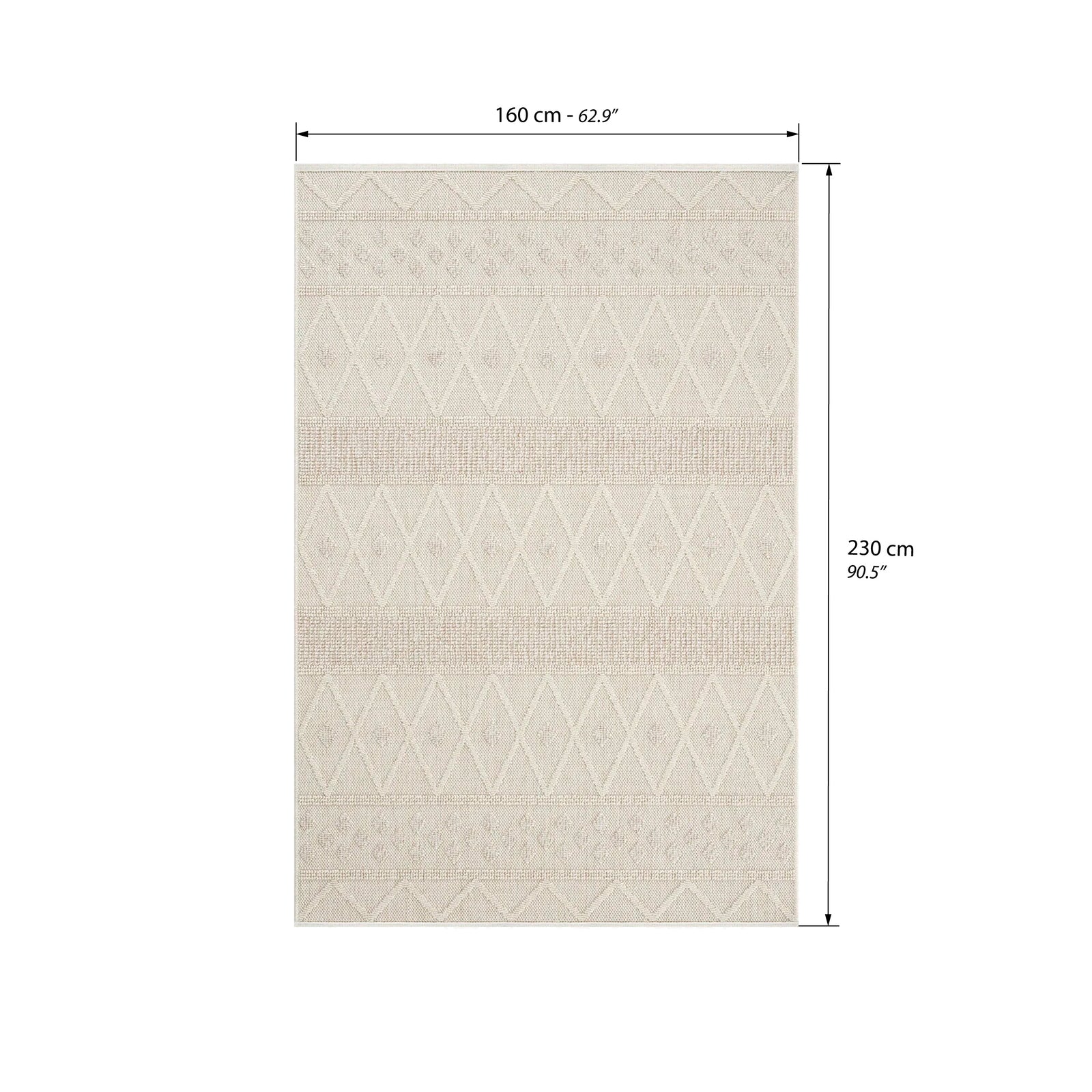 Tapis rectangulaire Atena 160x230 cm, Crème à motif losanges - Immagine tecnica 1