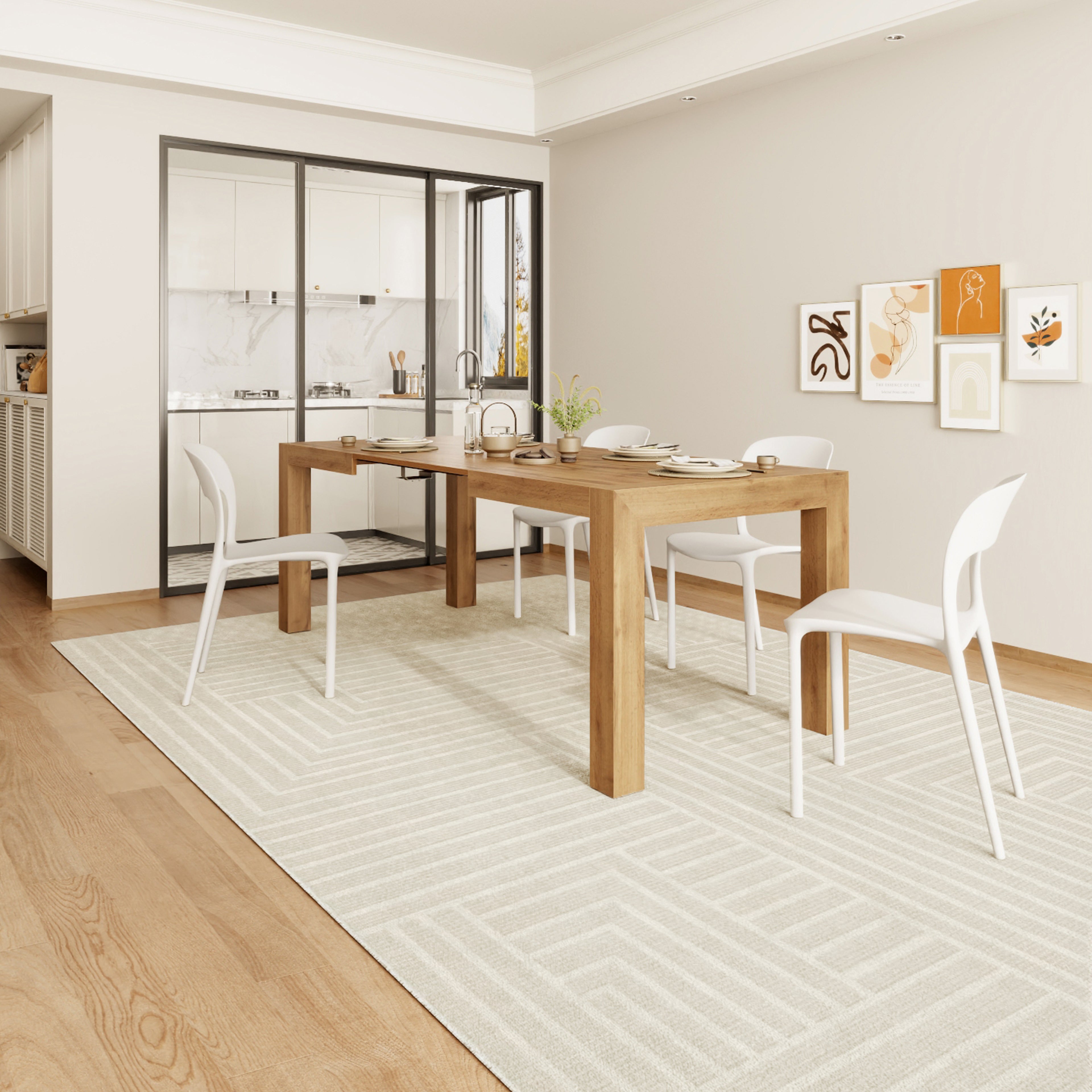 Rectangular rug Giada 200x290 cm (79x114 in), Beige with geometric pattern - Set image 1
