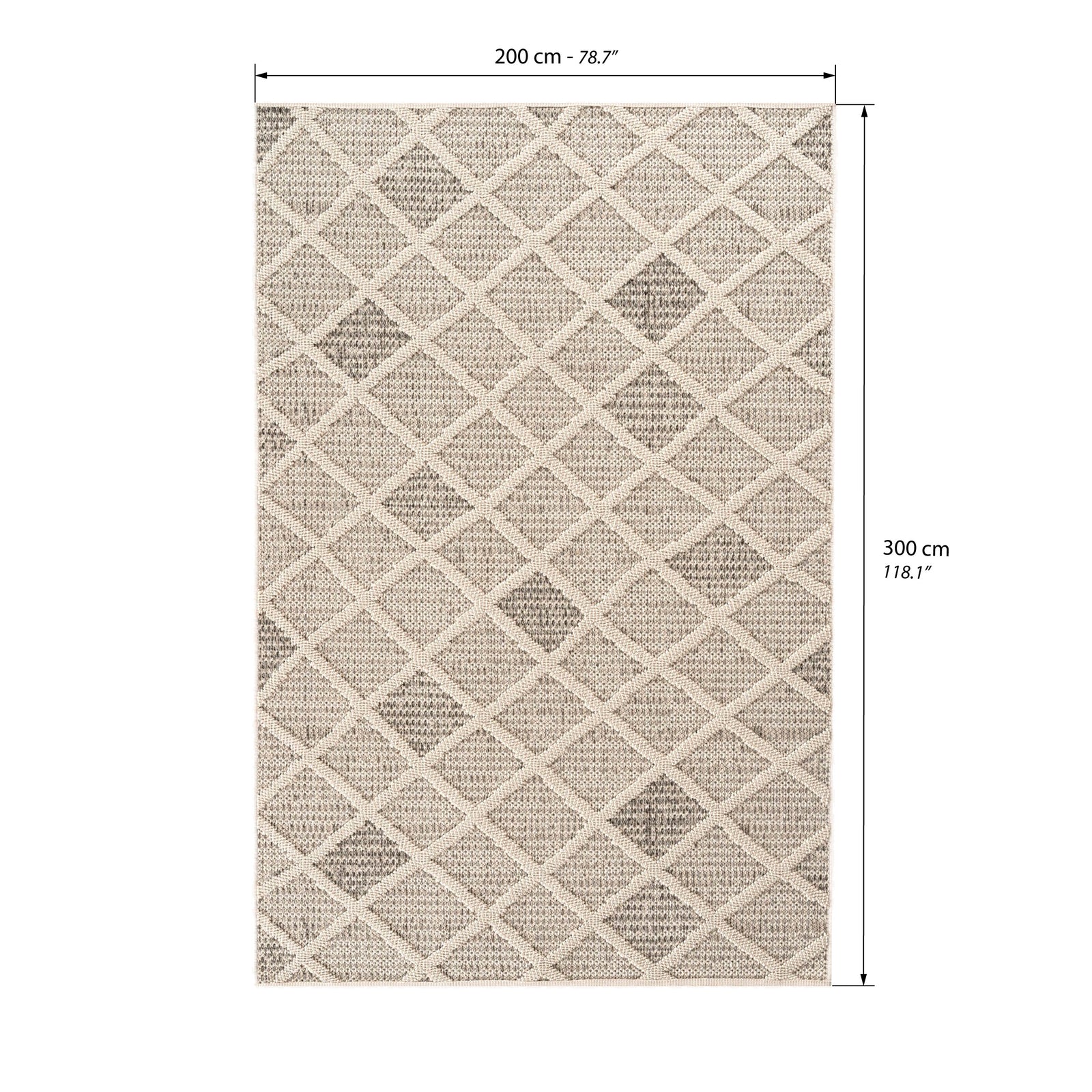 Tapis rectangulaire Lidia 200x300 cm, Crème à motif losanges - Immagine tecnica 1