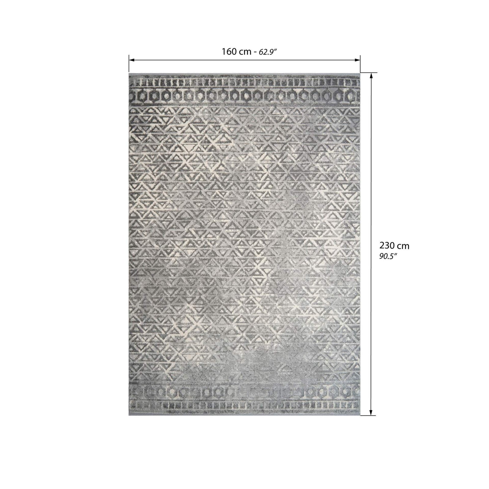 Rectangular rug Luna 63x91 in, Grey with geometric pattern - Immagine tecnica 1