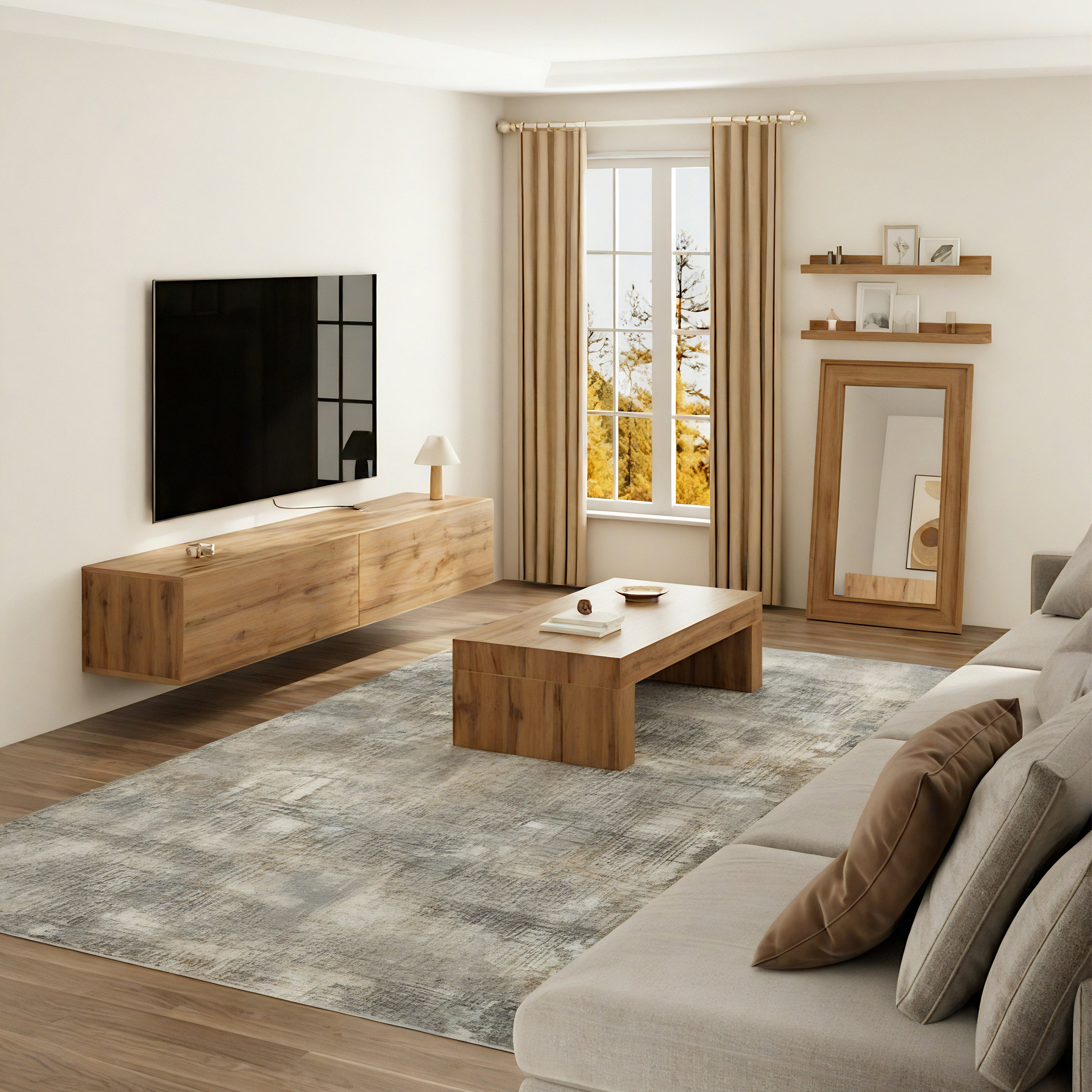 Rectangular rug Luna 79x114 in, Grey and Beige with abstract pattern