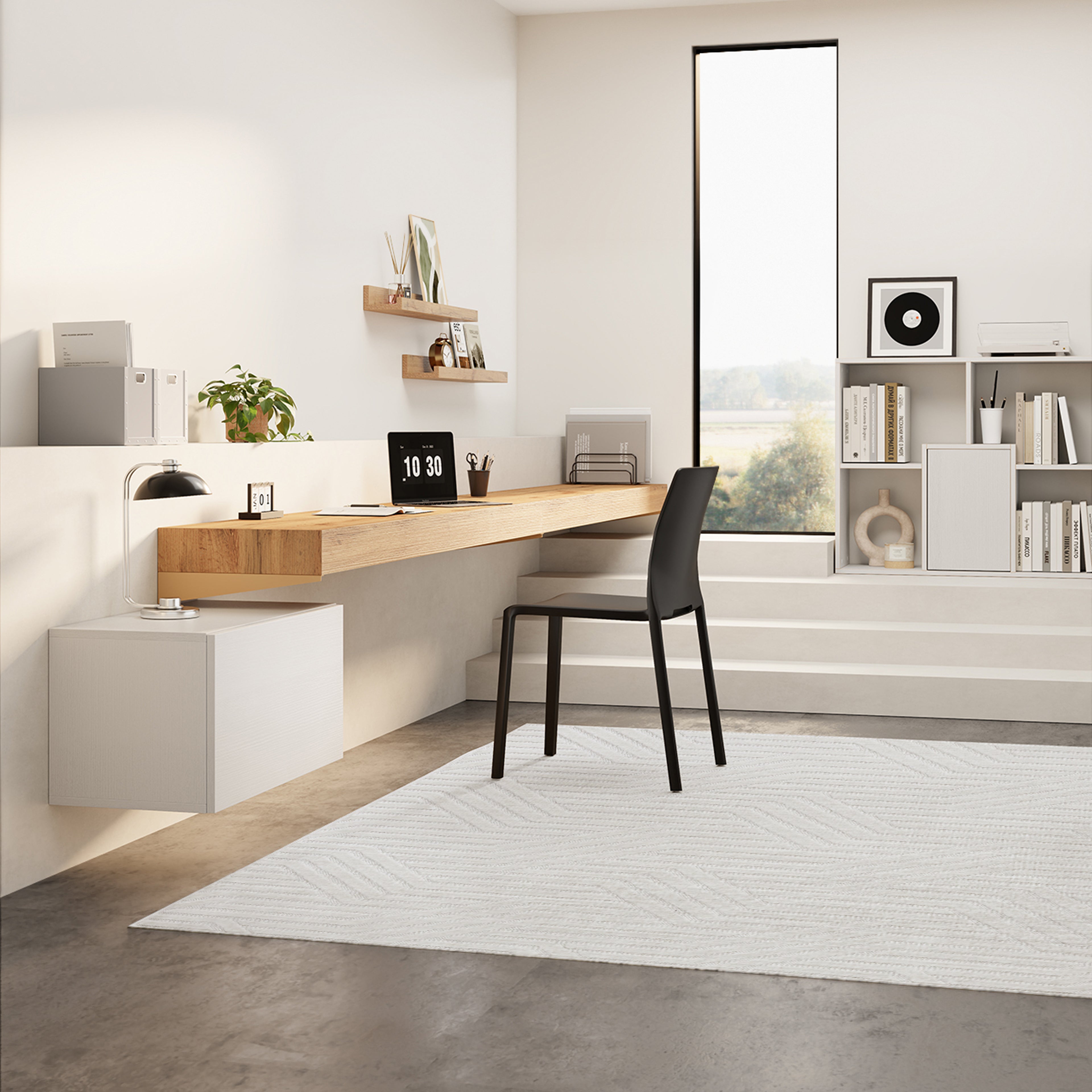 Rectangular rug Niva 59x138 in, White with geometric pattern - Set image 1