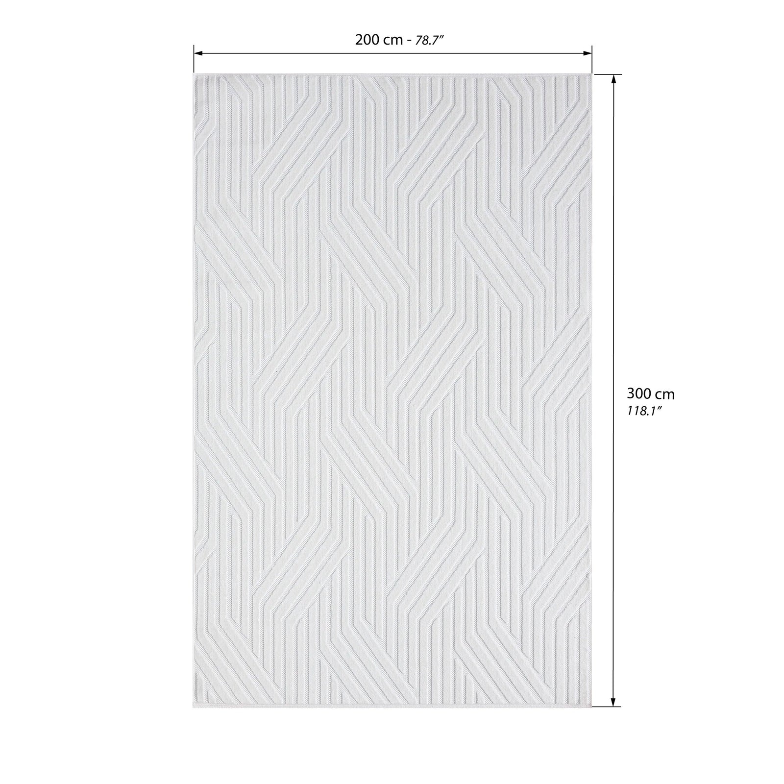 Alfombra rectangular Niva 200x300 cm, Blanca con diseño geométrico - Immagine tecnica 1