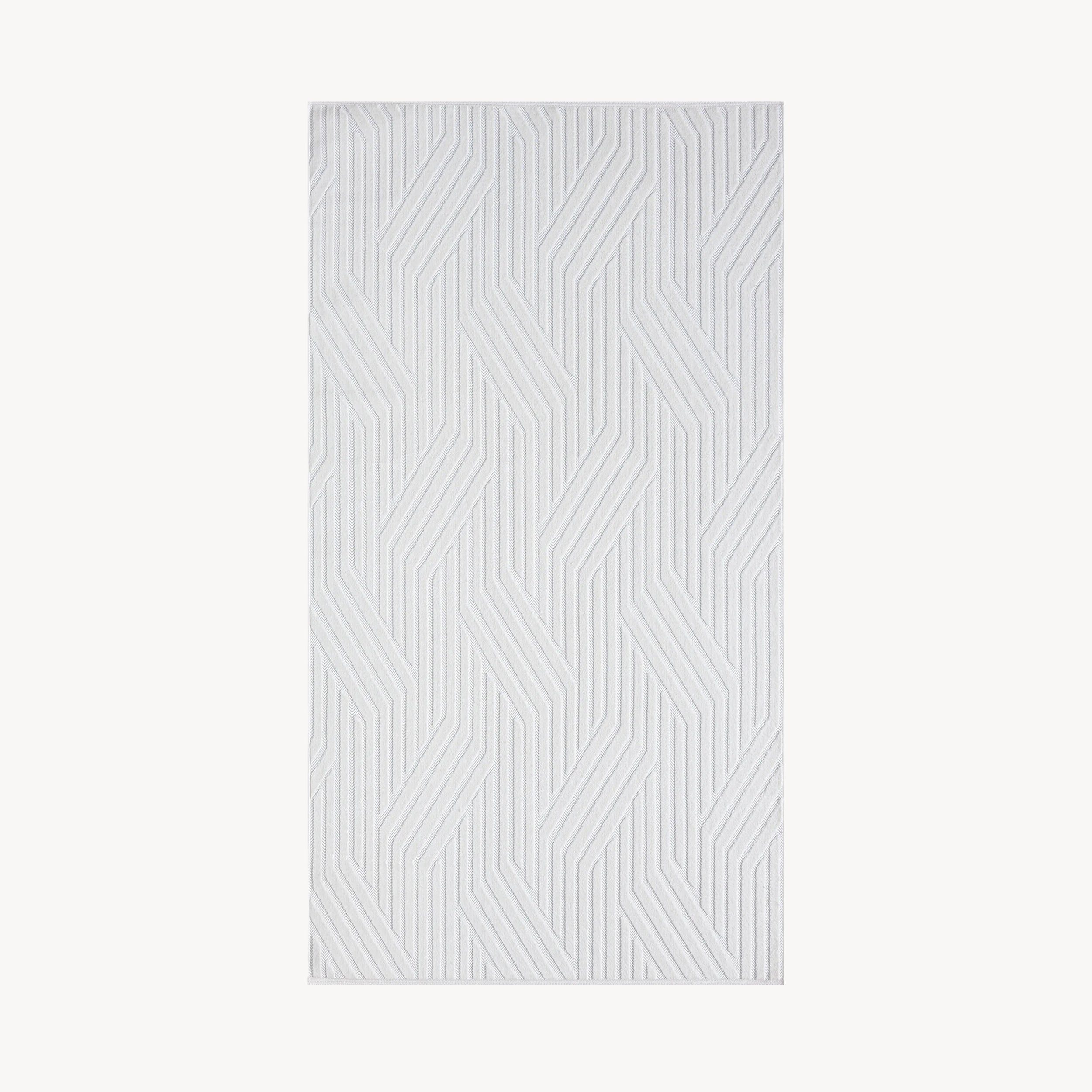 Rectangular rug Niva 59x138 in, White with geometric pattern - Main image