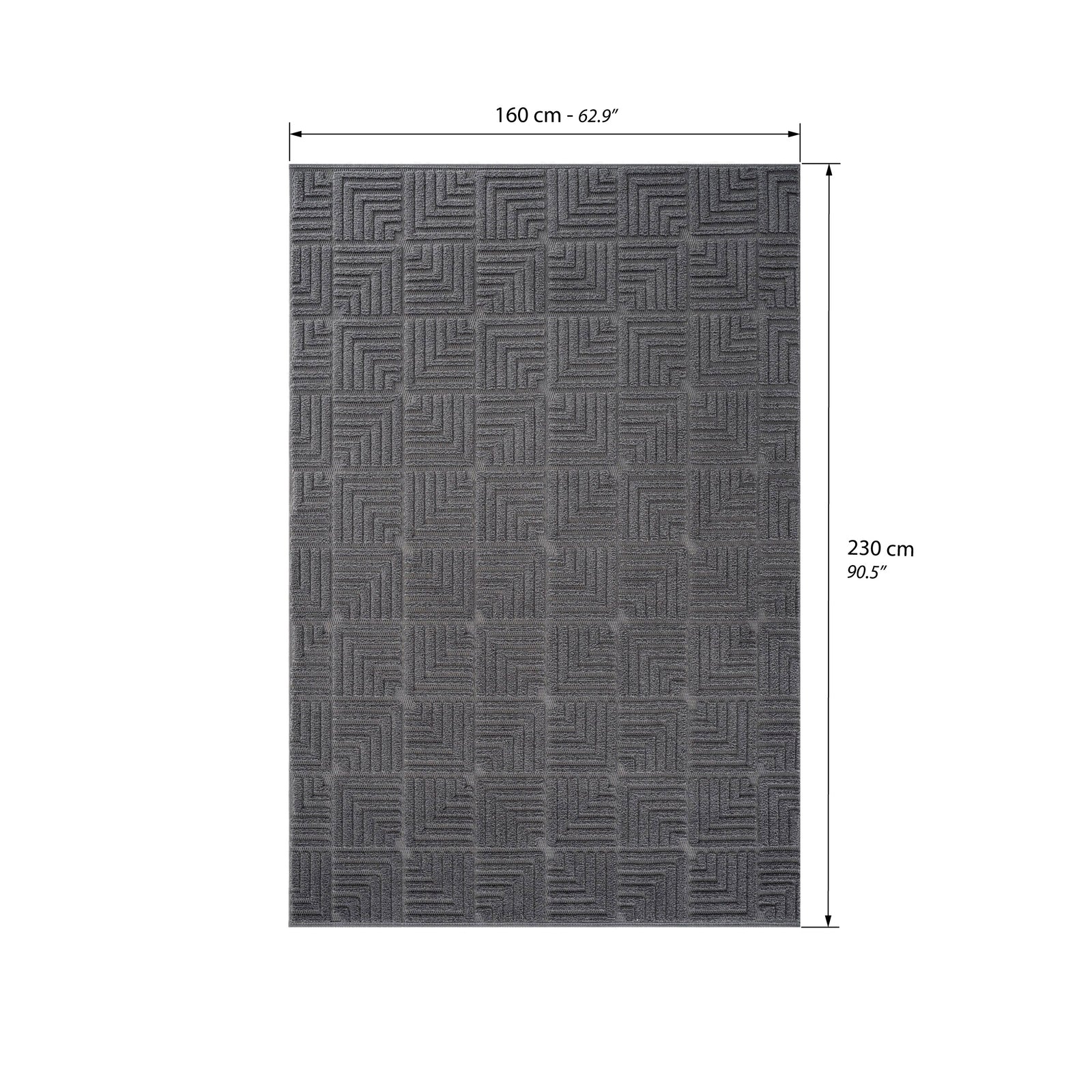 Rectangular rug Pietro 160x230 cm, Anthracite with rectangular geometric pattern - Immagine tecnica 1