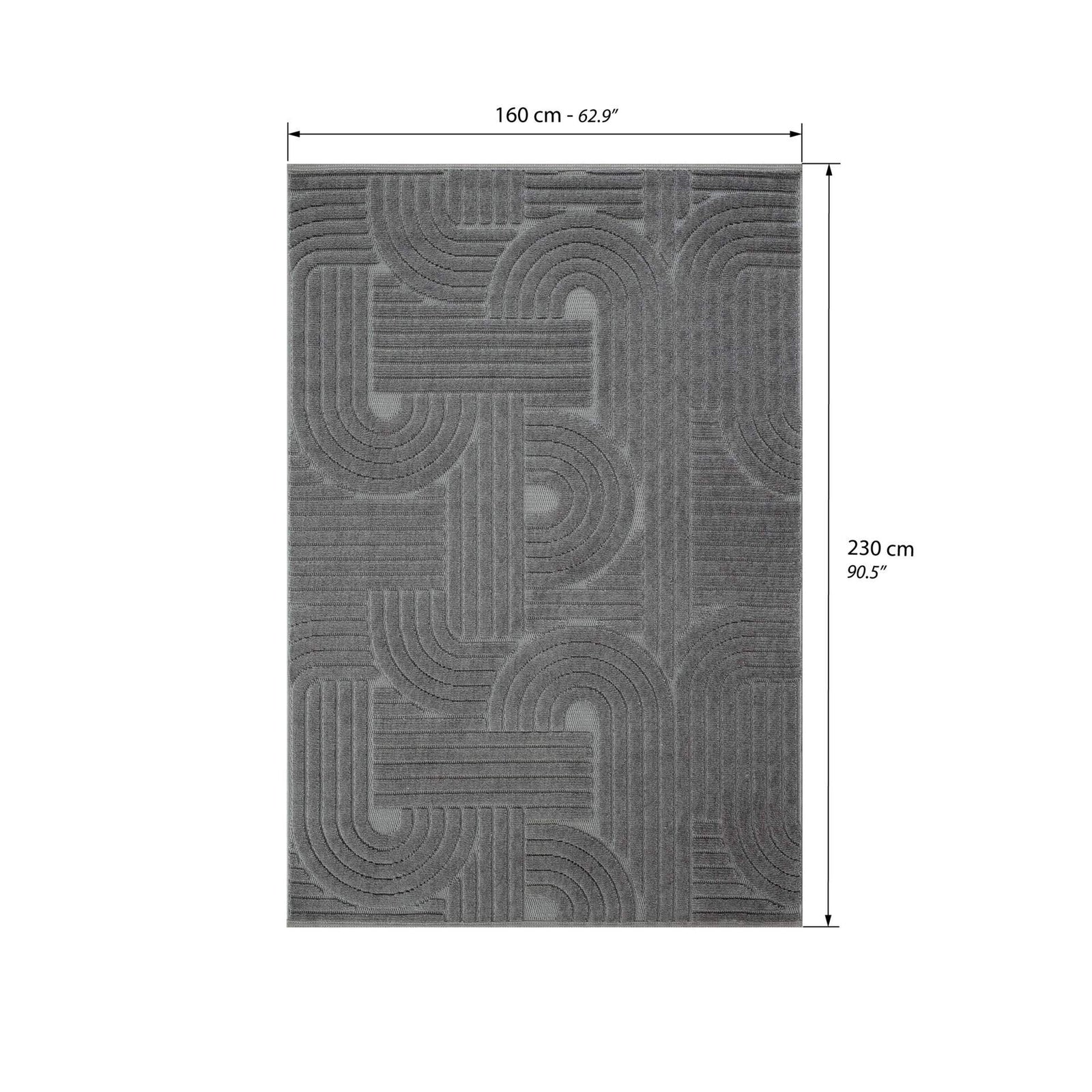 Rectangular rug Pietro 160x230 cm, Anthracite with circular geometric pattern - Immagine tecnica 1