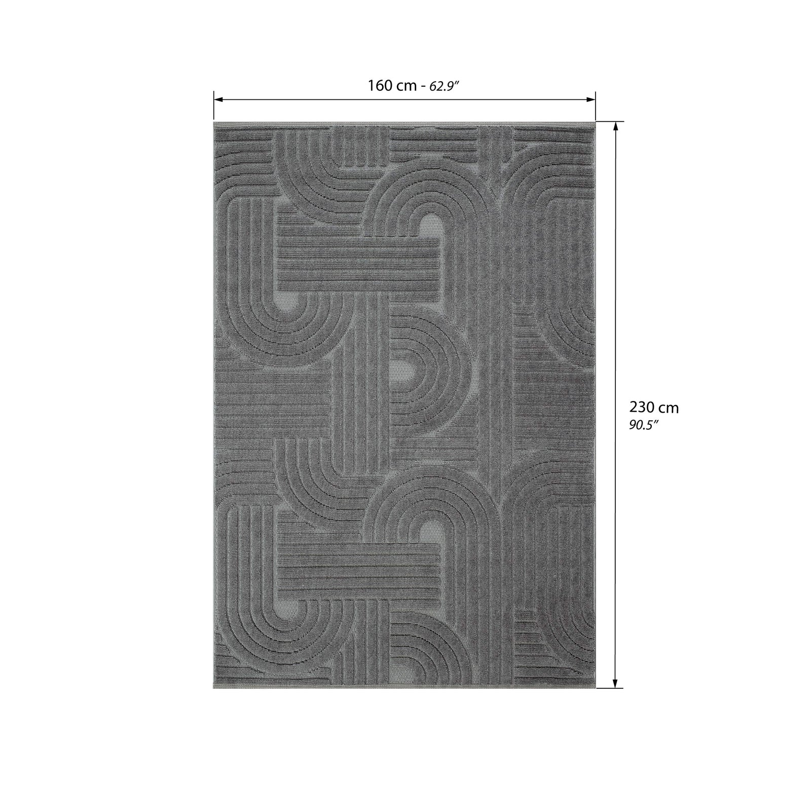 Alfombra rectangular Pietro 160x230 cm, Antracita con diseño geométrico circular - Immagine tecnica 1