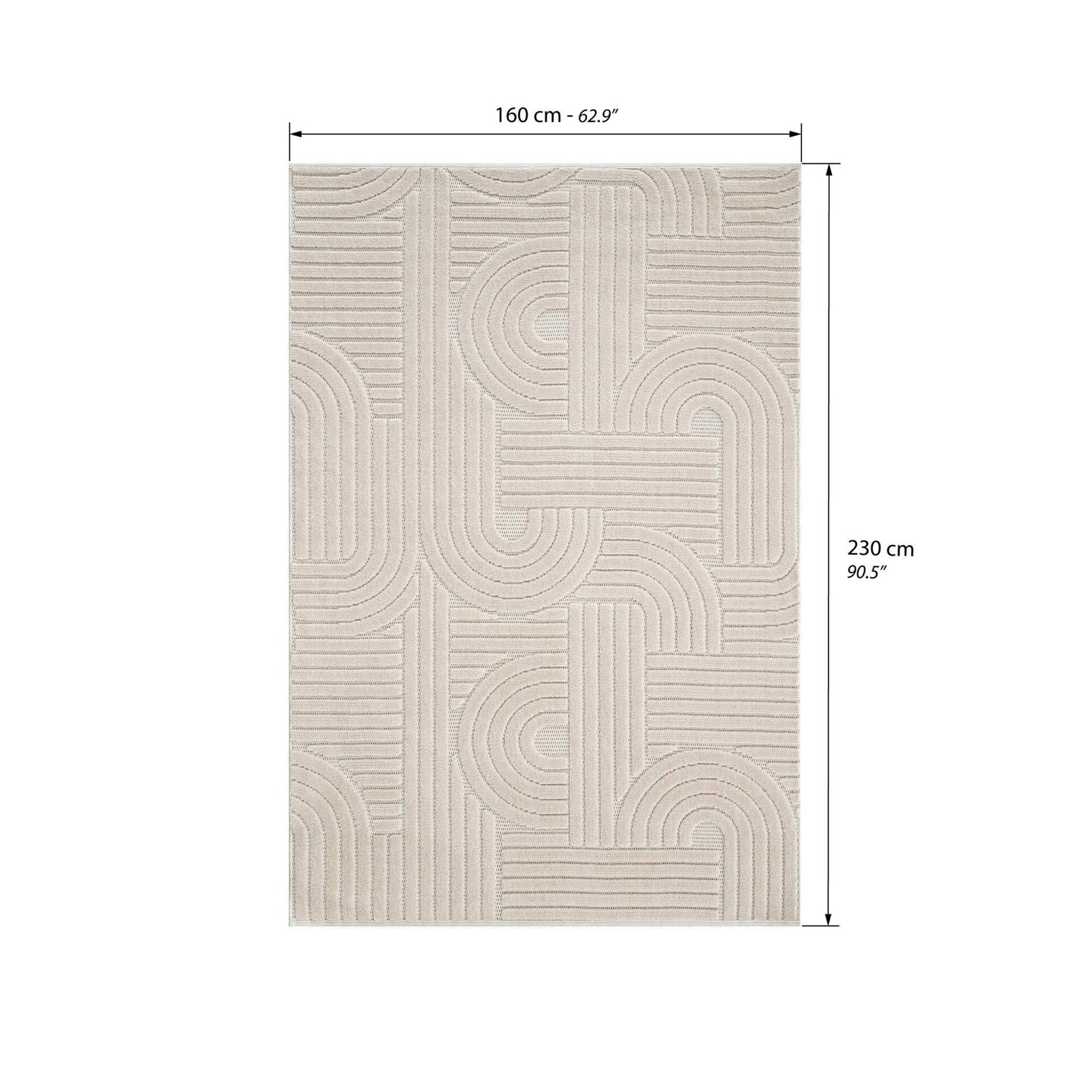 Rectangular rug Pietro 160x230 cm, Beige with circular geometric pattern - Immagine tecnica 1