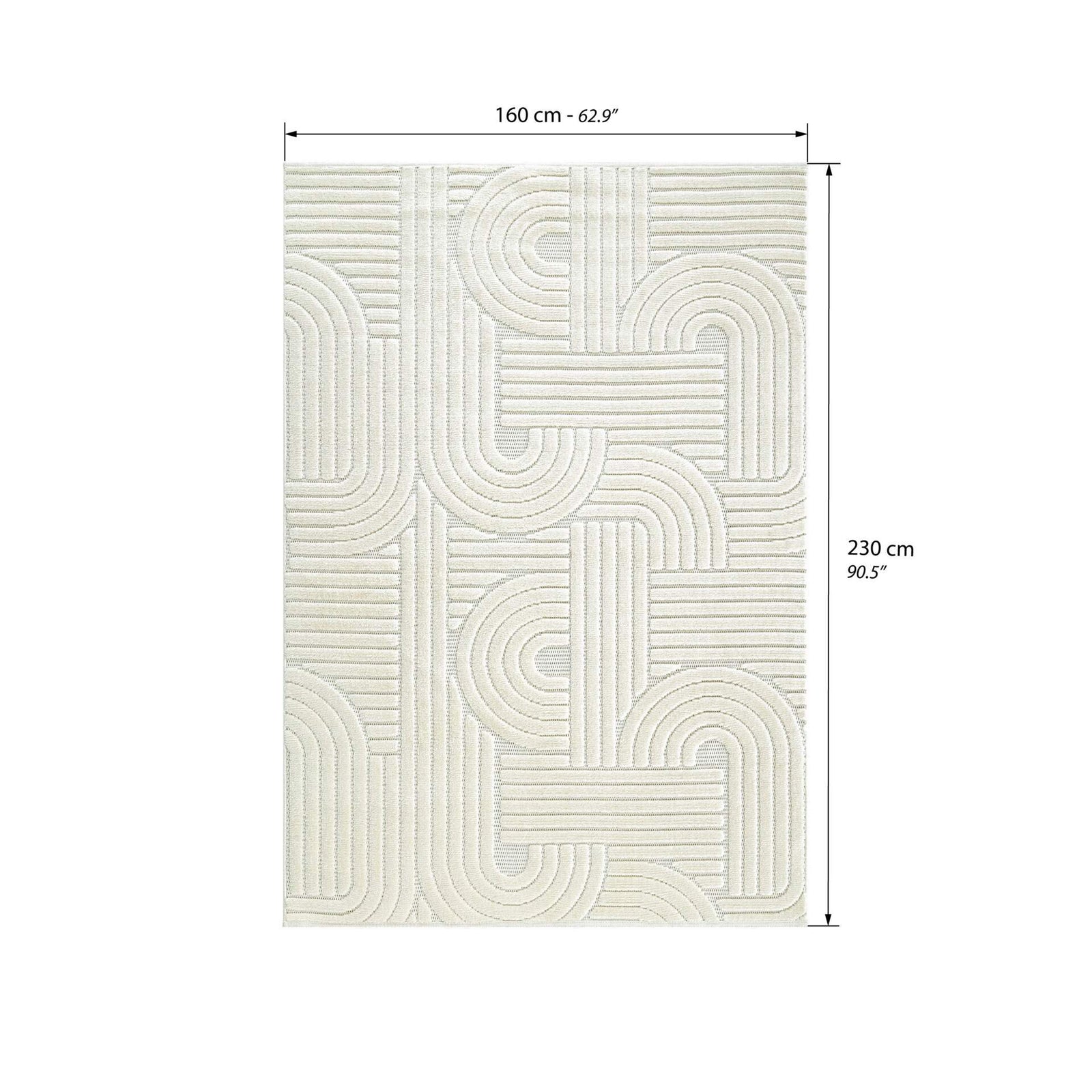 Rectangular rug Pietro 63x91 in, Cream with circular geometric pattern - Immagine tecnica 1