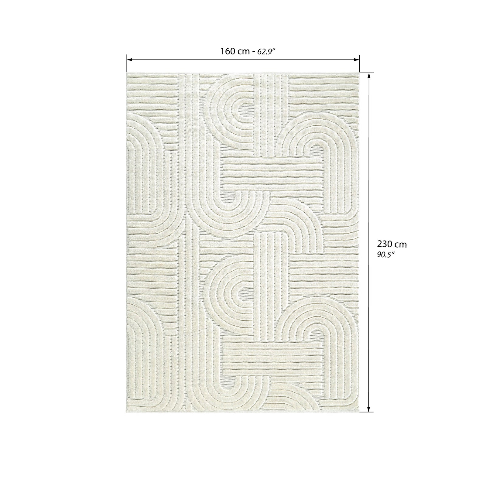 Alfombra rectangular Pietro 160x230 cm, Color crema con diseño geométrico circular - Immagine tecnica 1