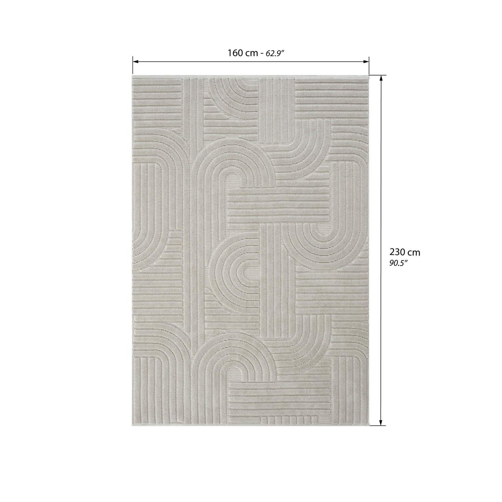Rectangular rug Pietro 160x230 cm, Grey with circular geometric pattern - Immagine tecnica 1