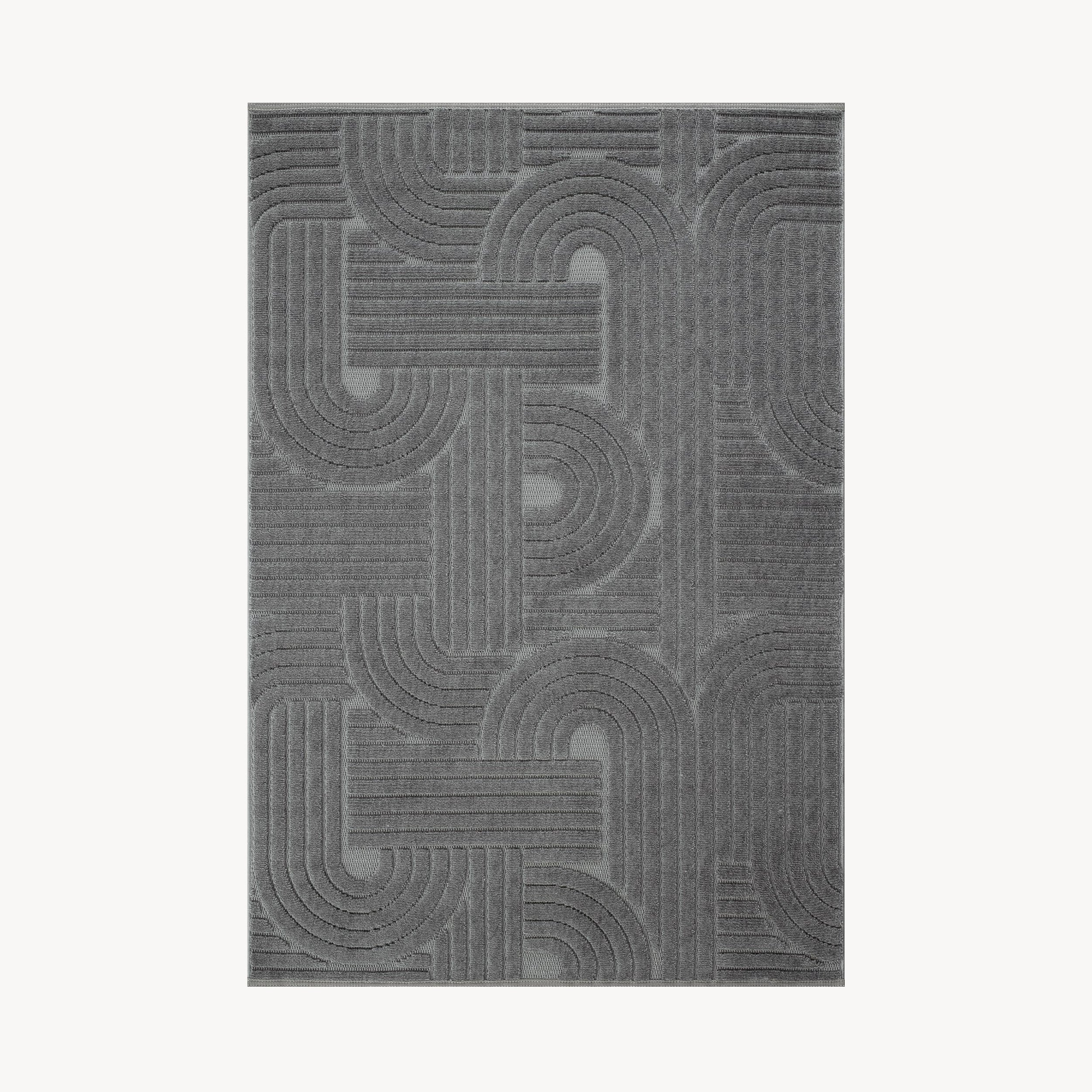 Tapis rectangulaire Pietro 200x290 cm, Anthracite avec motif géométrique circulaire