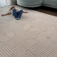Alfombra rectangular Pietro 200x290 cm, Color crema con diseño geométrico circular