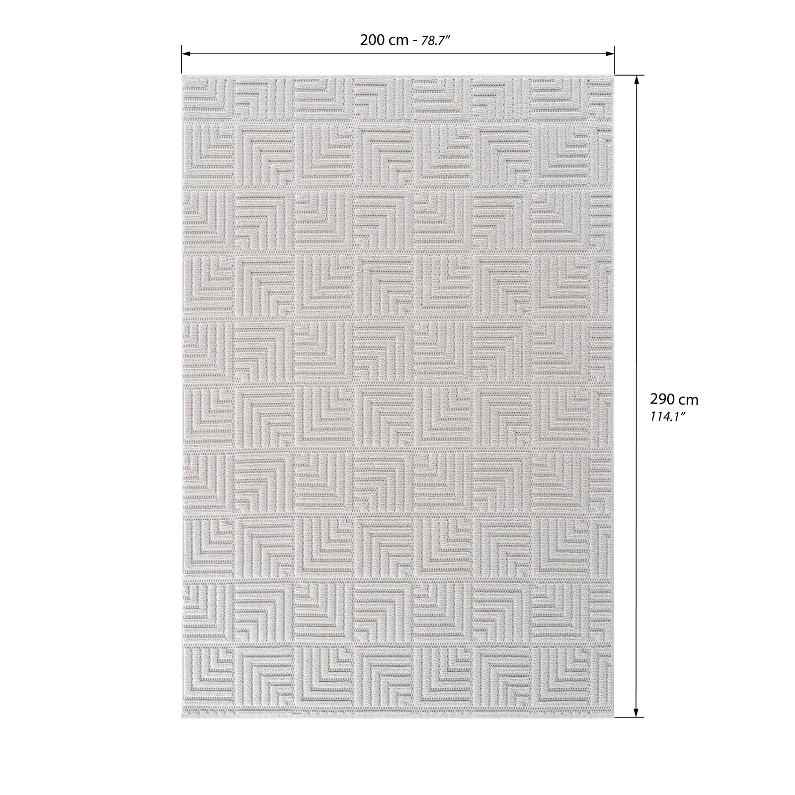 Tappeto Rettangolare Pietro 200x290 cm, Grigio con motivo geometrico rettangolare - Immagine tecnica 1
