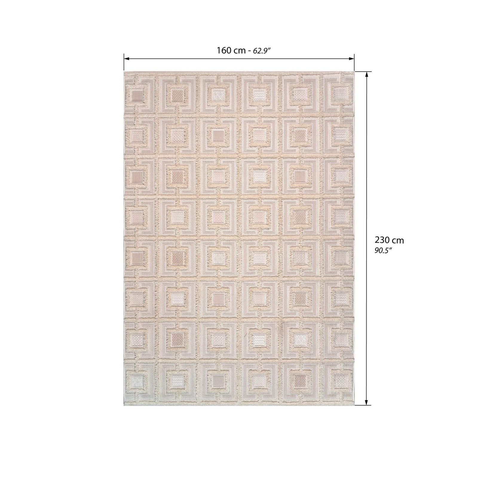 Rectangular rug Teseo 63x91 in, Cream with checkered pattern - Immagine tecnica 1