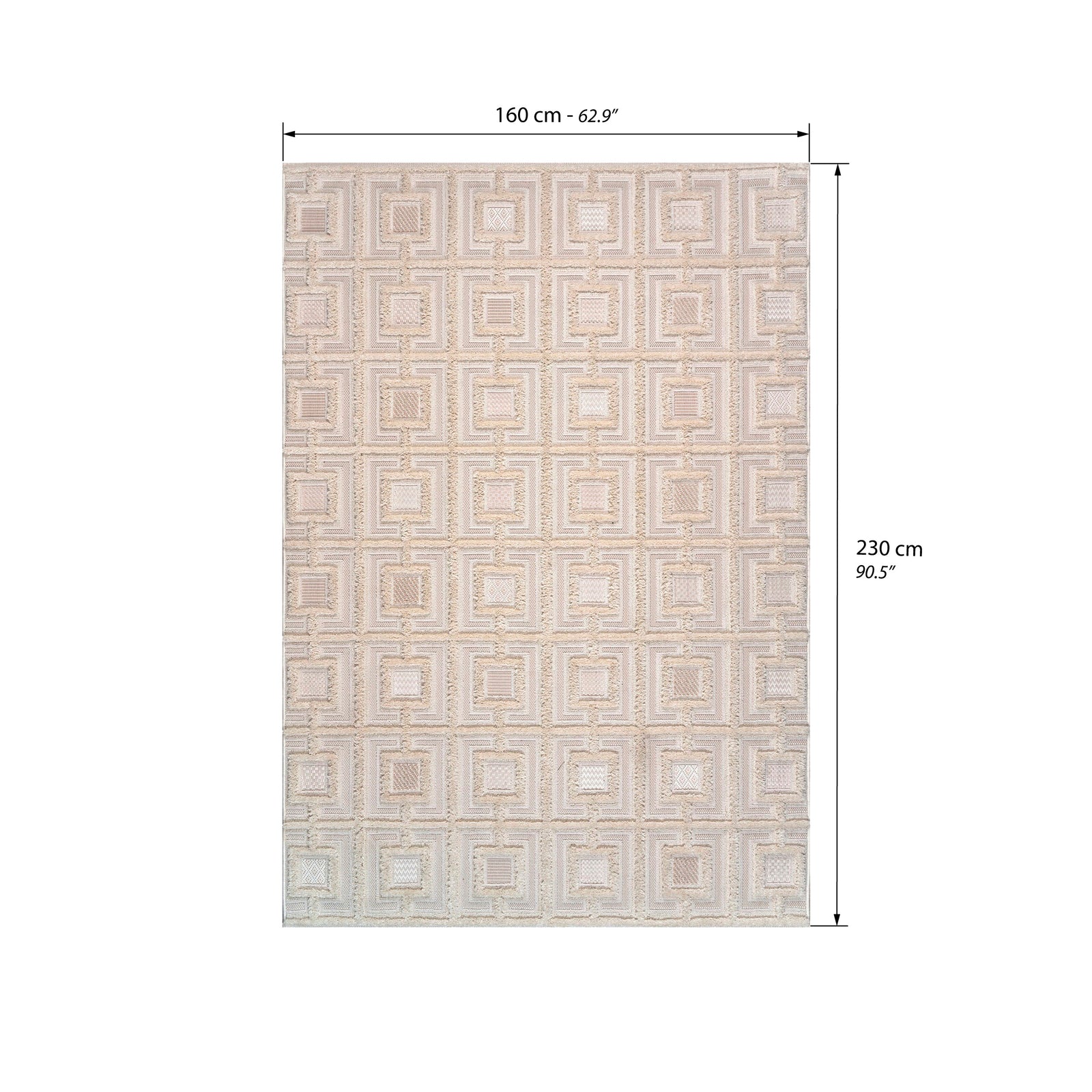 Rectangular rug Teseo 63x91 in, Cream with checkered pattern - Immagine tecnica 1