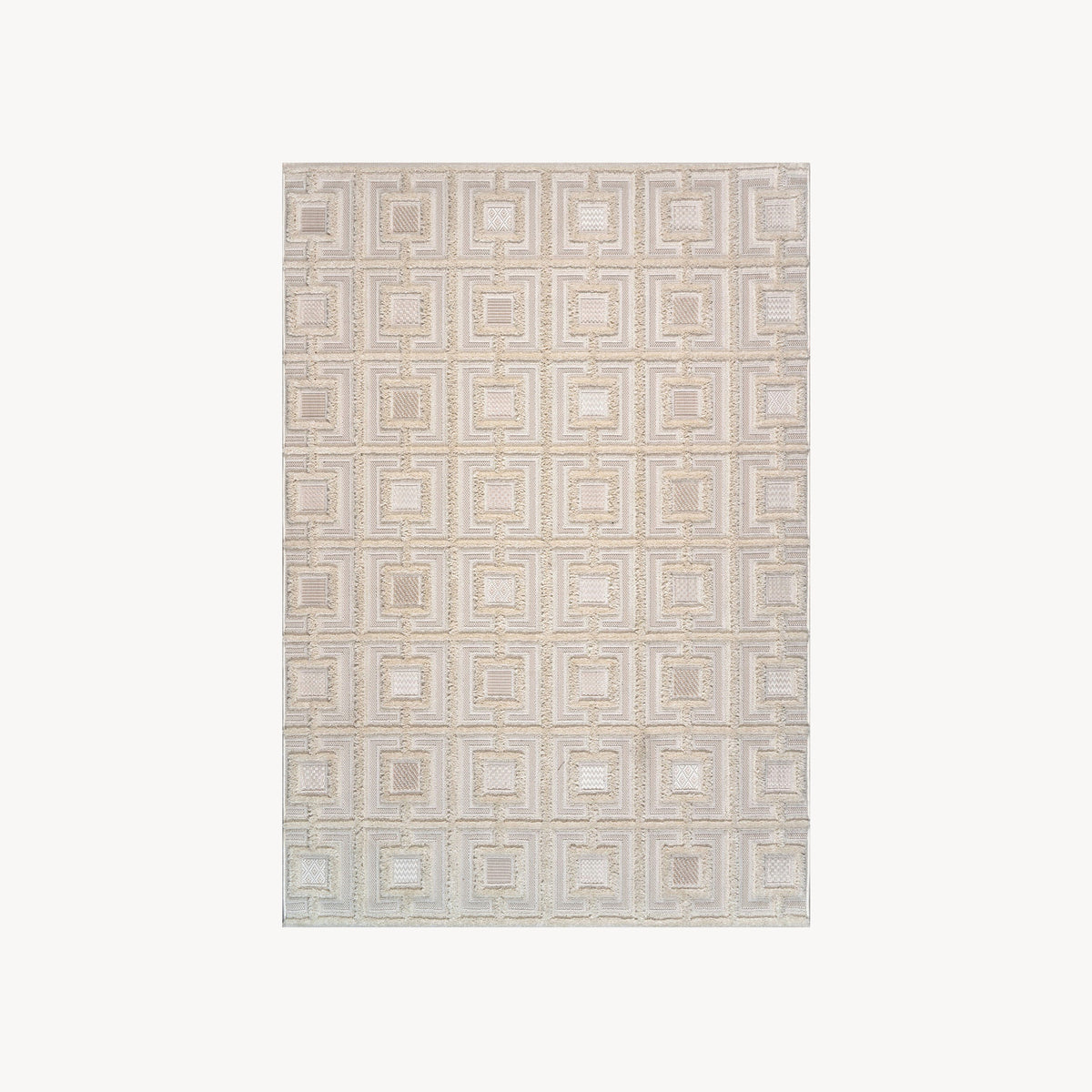 Rectangular rug Teseo 63x91 in, Cream with checkered pattern