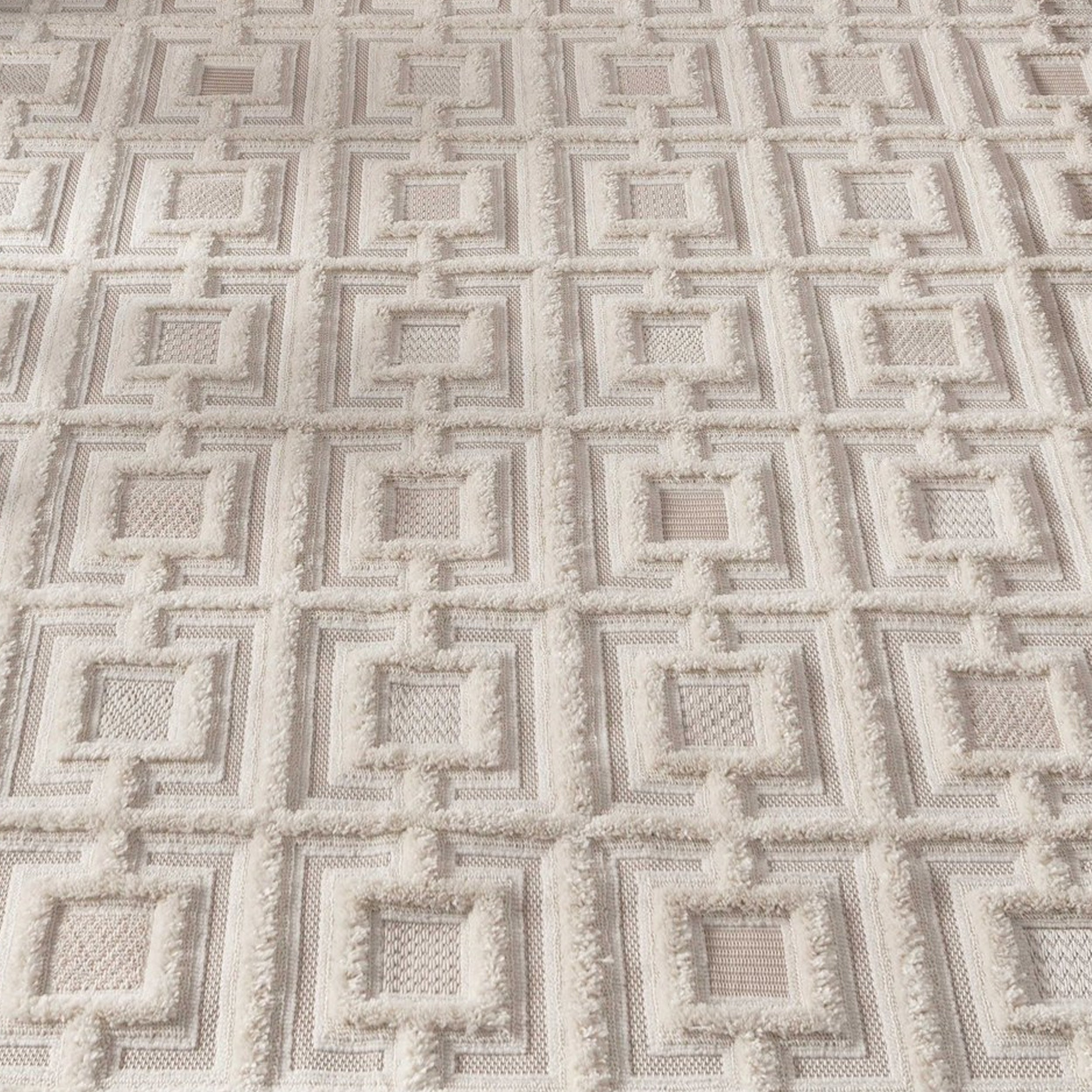 Rectangular rug Teseo 63x91 in, Cream with checkered pattern - Detail image 2