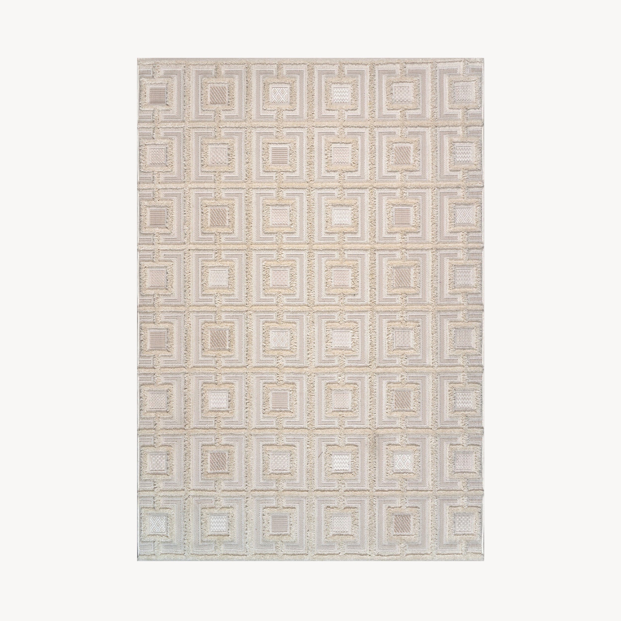 Rectangular rug Teseo 79x114 in, Cream with checkered pattern - Main image