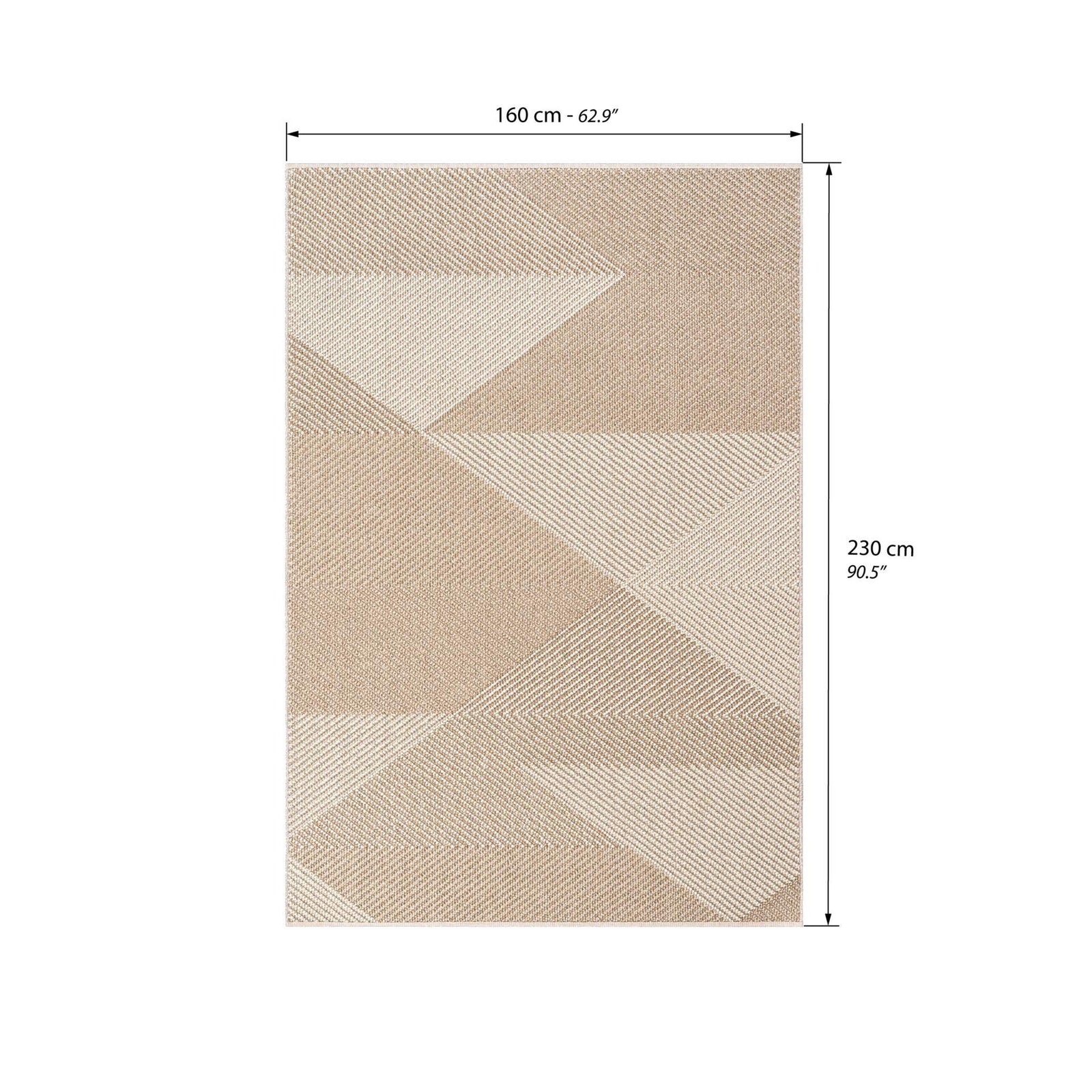 Tapis rectangulaire Vera 160x230 cm, Beige avec motif triangulaire - Immagine tecnica 1