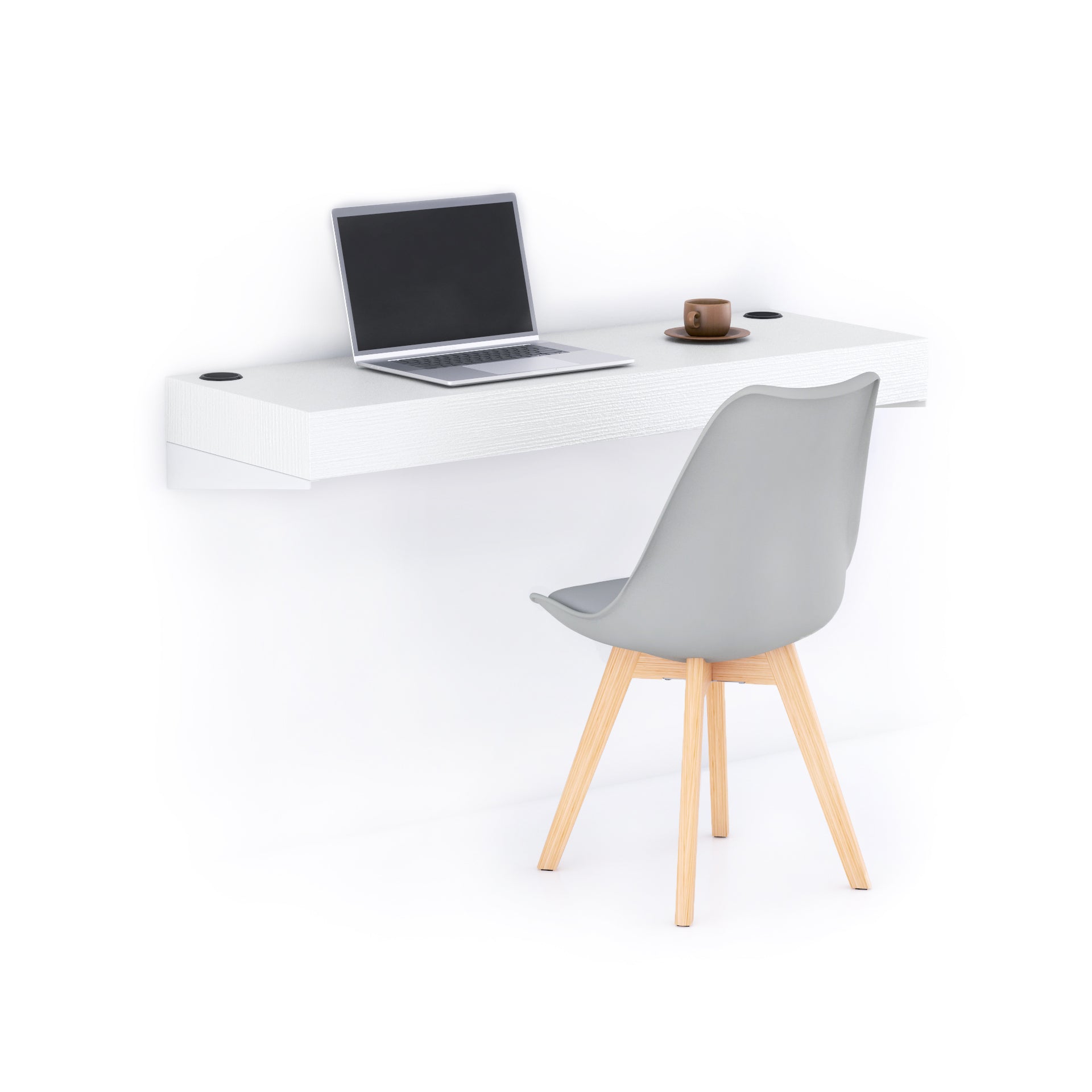 Scrivania sospesa a muro Evolution 120x40, Bianco Frassino con Caricatore Wireless