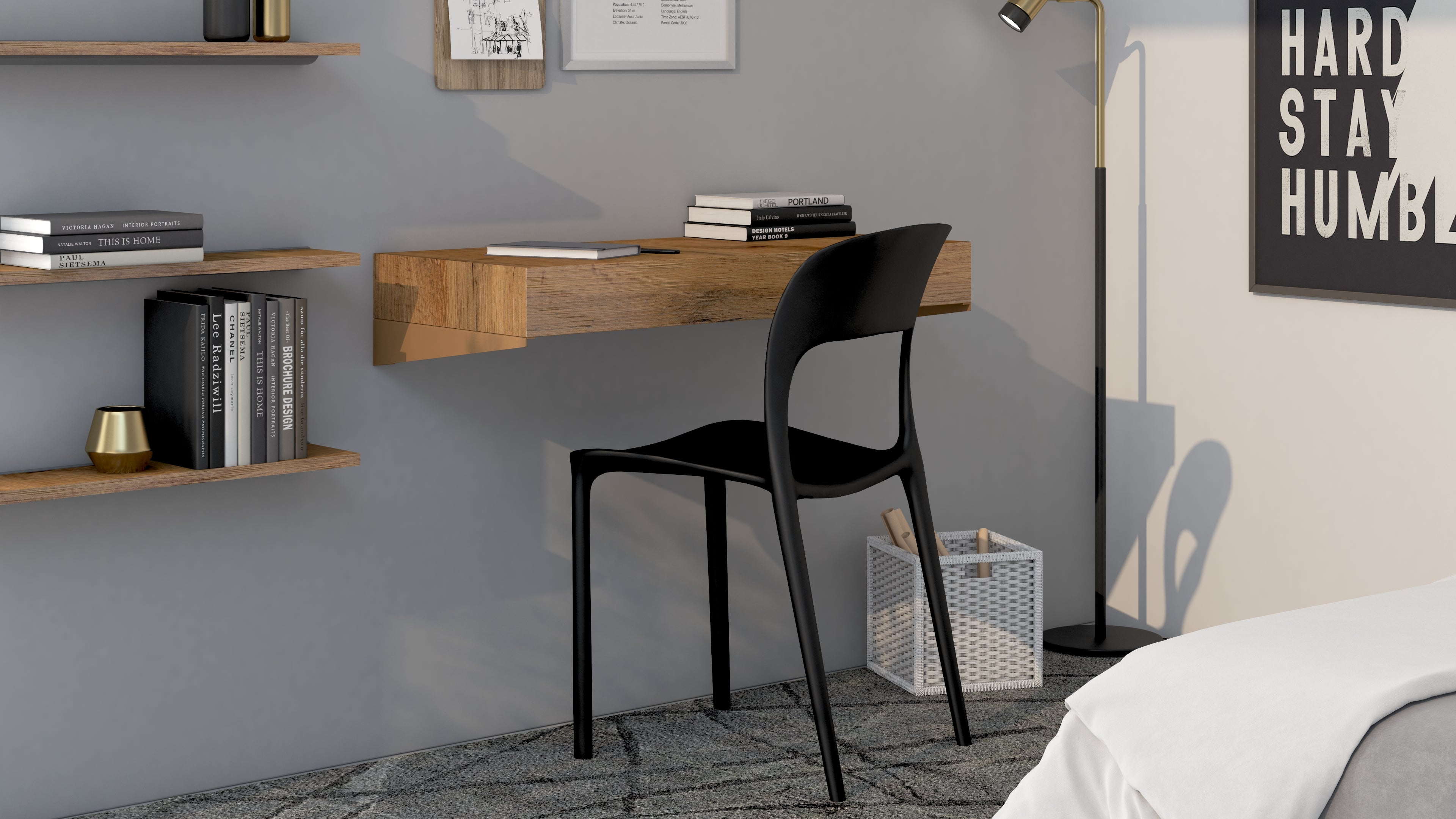 Scrivania sospesa a muro Evolution 90x40, Rovere Rustico - Immagine ambientata 2