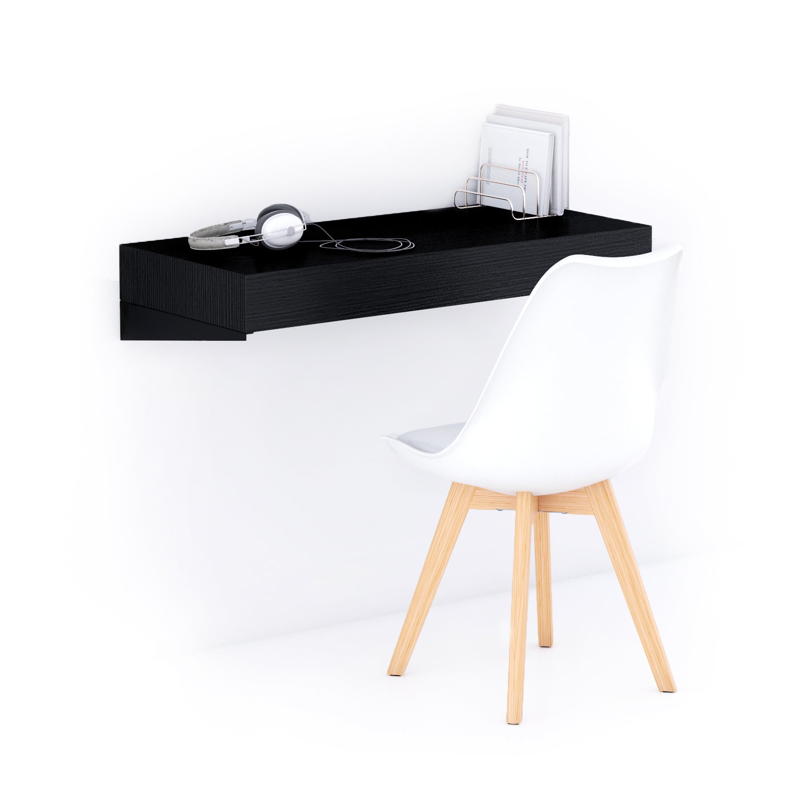 Scrivania sospesa a muro Evolution 90x40, Nero Frassino - Immagine principale
