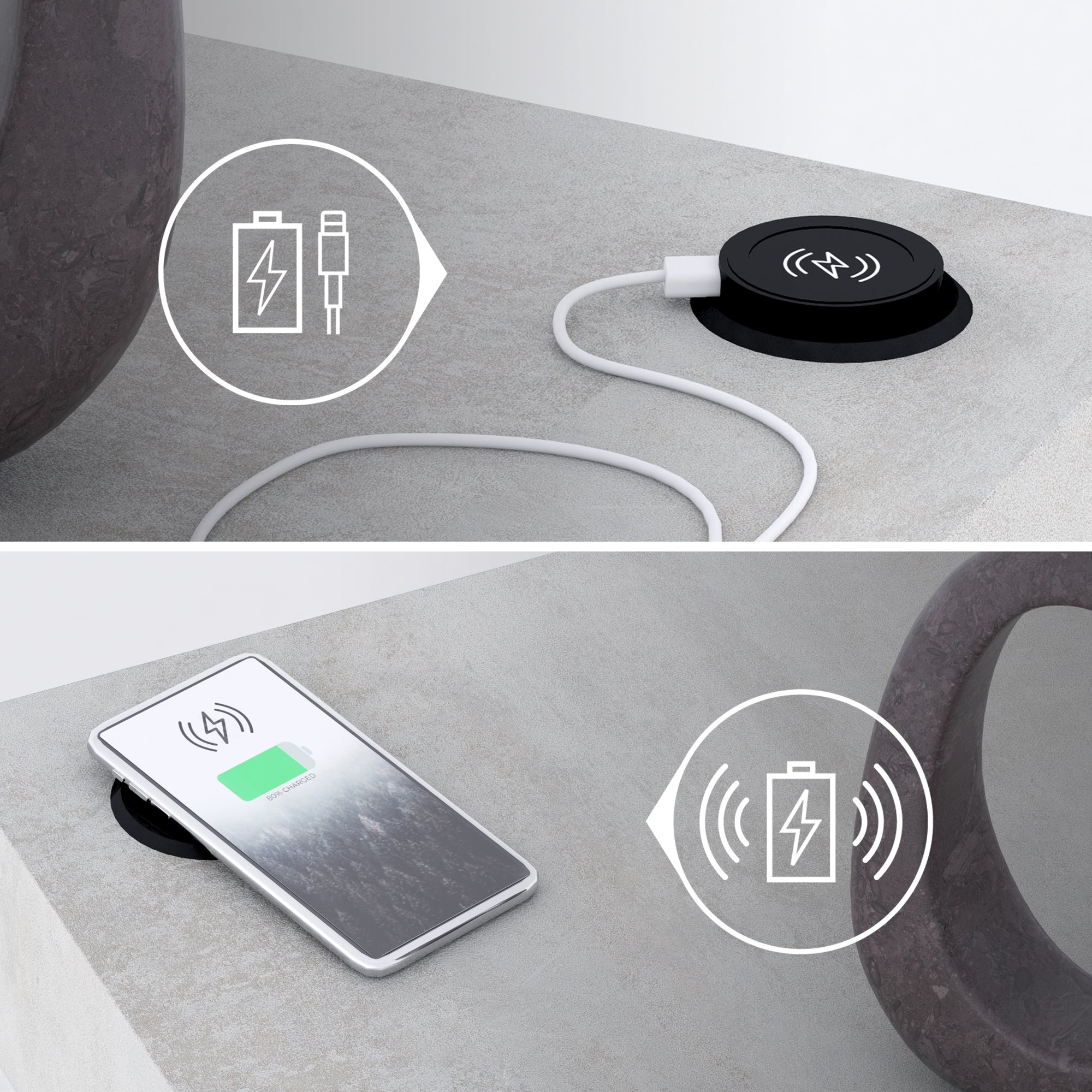 Escritorio de pared Evolution 120x40, Cemento Gris, con cargador inalámbrico - Detail image 1