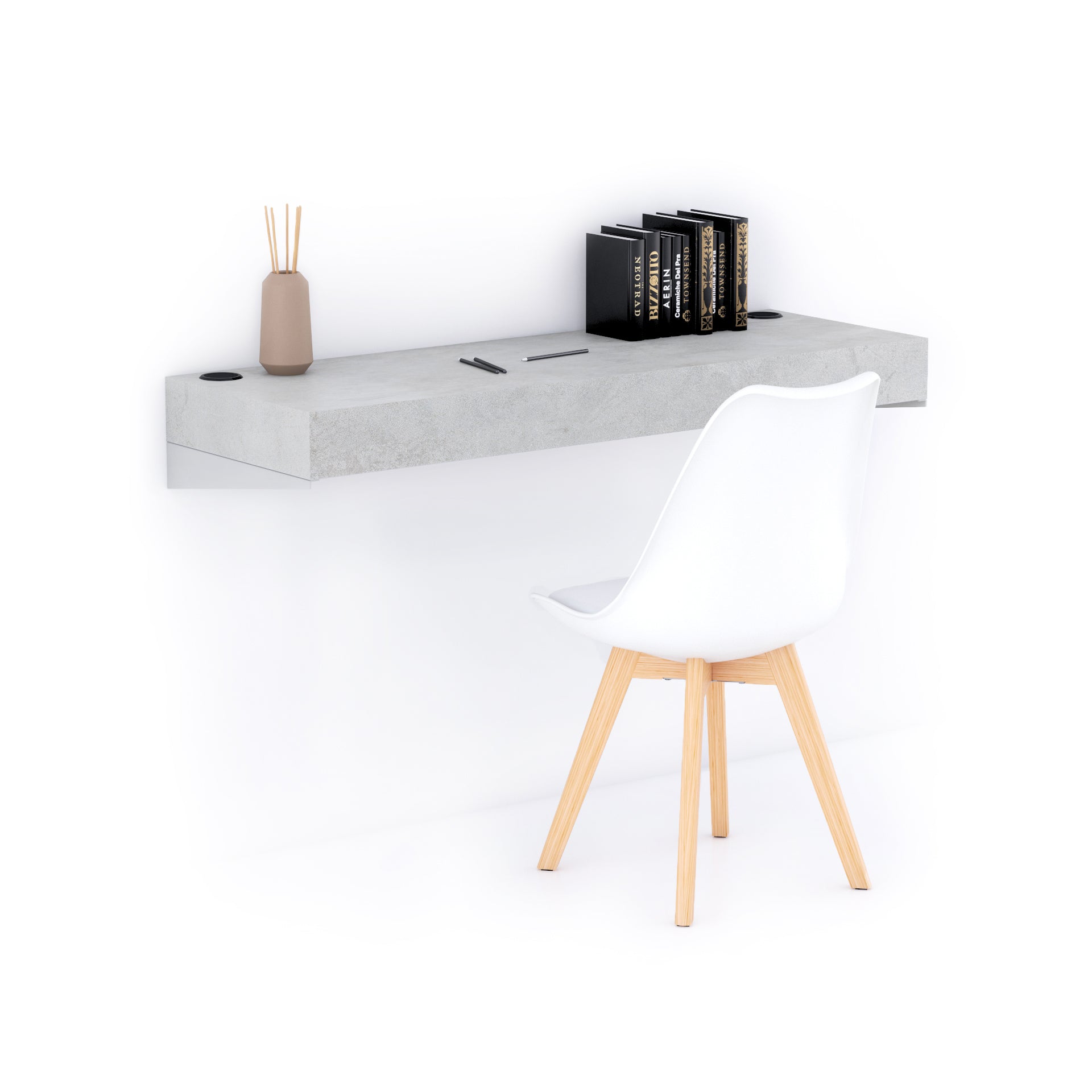 Escritorio de pared Evolution 120x40, Cemento Gris, con cargador inalámbrico