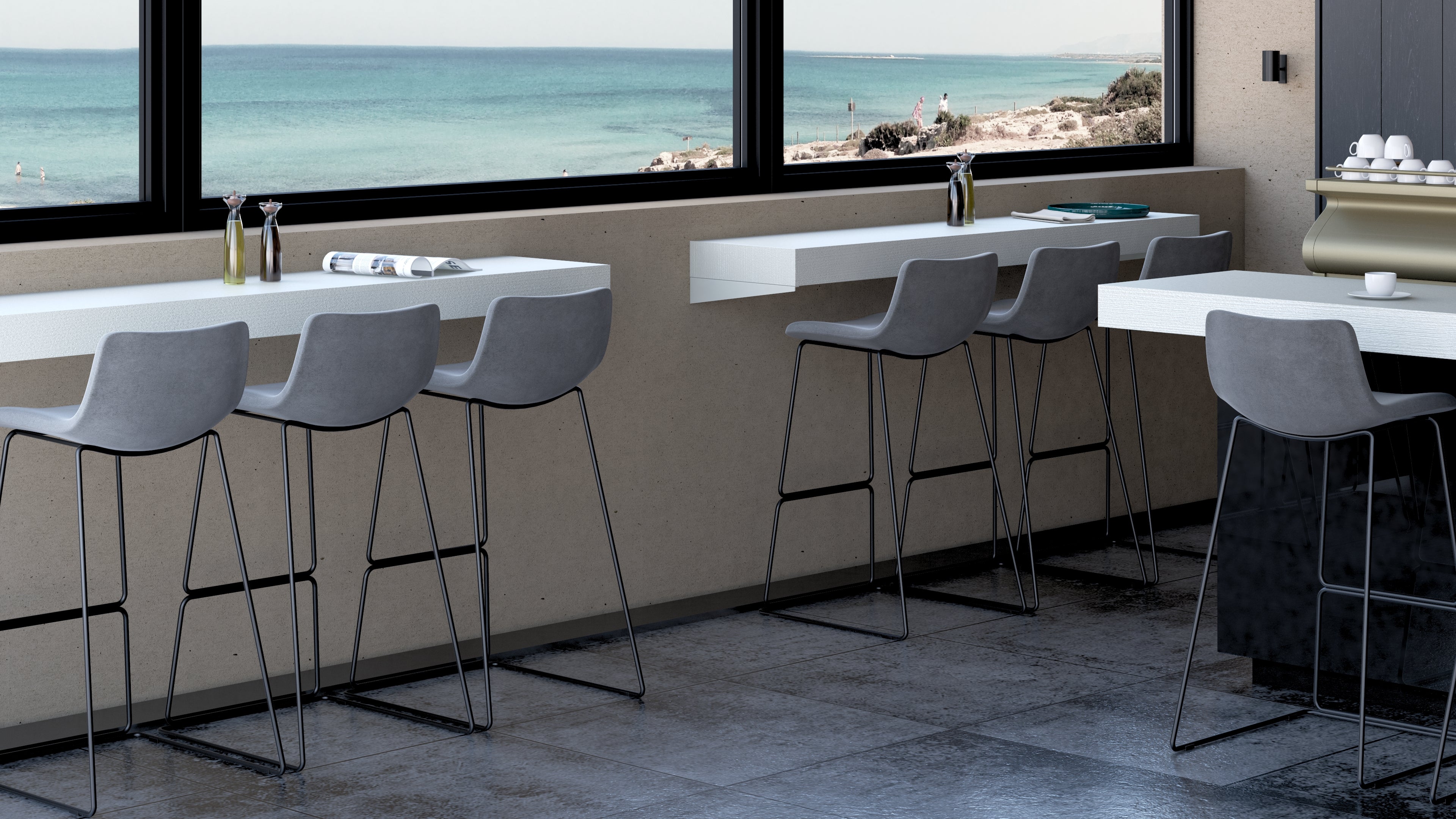Mensolone Da Bar Evolution 180x40, Bianco Frassino - Immagine ambientata 1