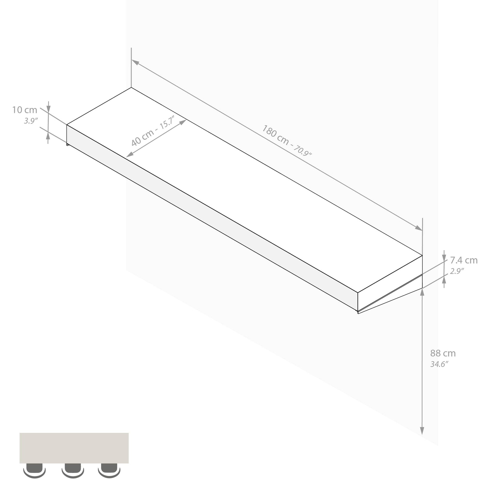 Evolution Extra Large Bar Shelf 180x40, Dark Walnut - Immagine tecnica 1