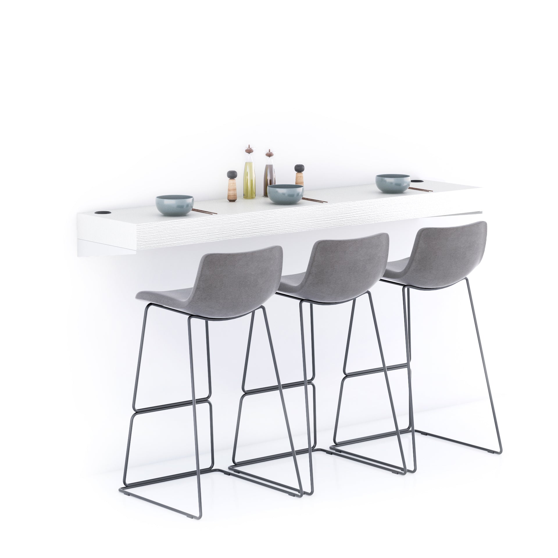 Evolution Extra großes Barregal 180 x 40 mit kabellosem Ladegerät, Esche, Weiß