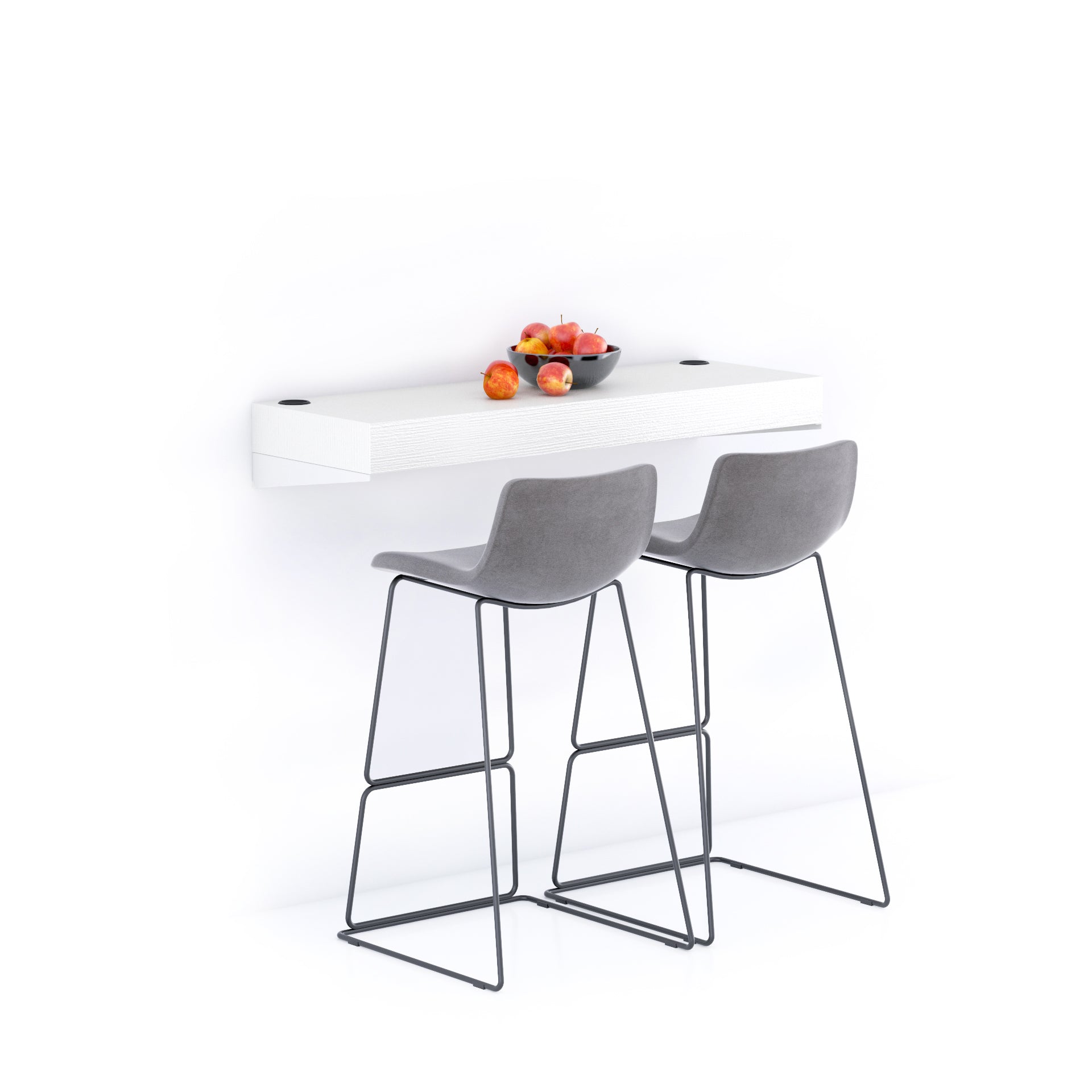 Evolution extra großes Barregal 120 x 40 mit kabellosem Ladegerät, Esche, Weiß