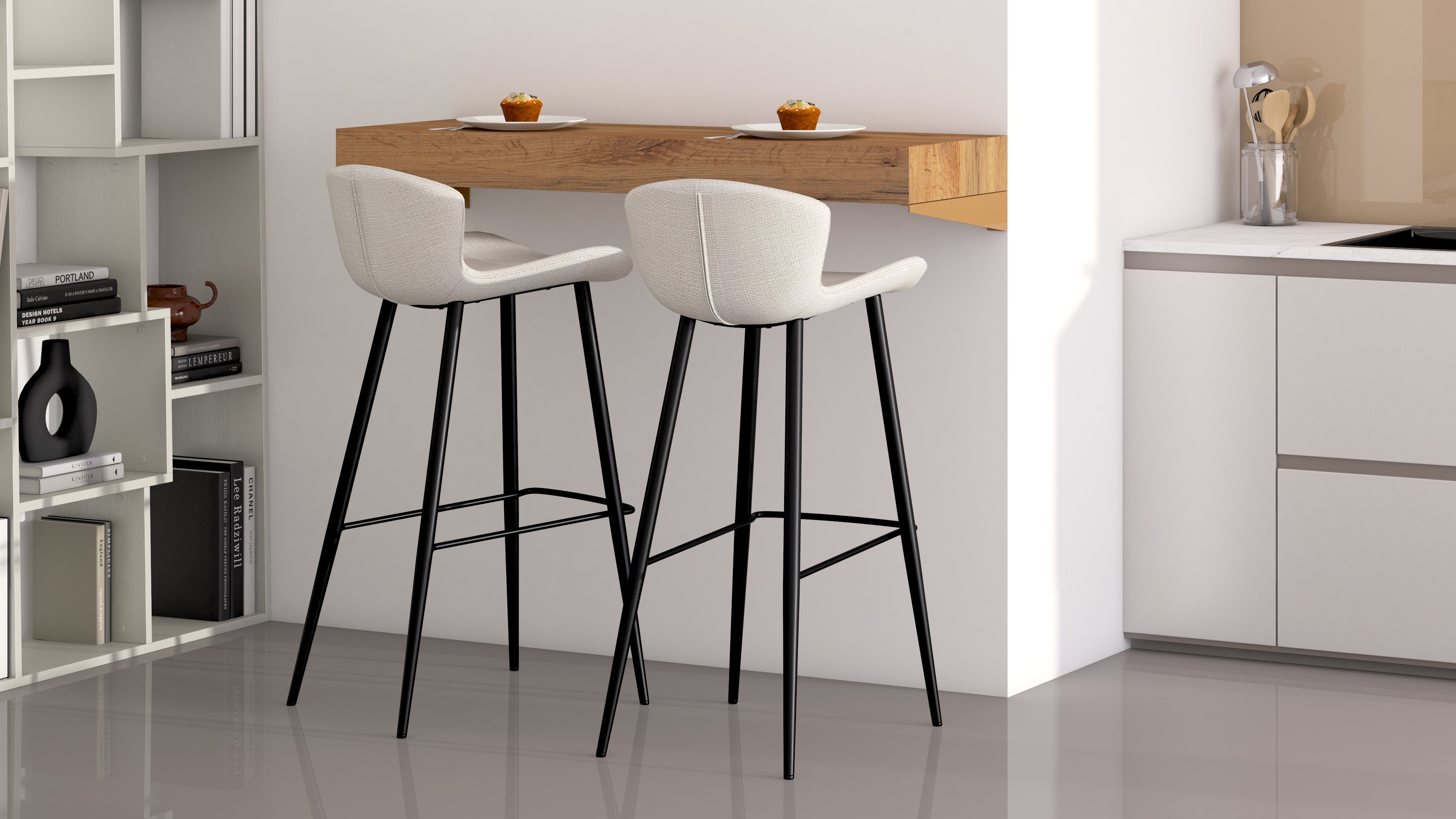 Mensolone Da Bar Evolution 120x40, Rovere Rustico con Caricatore Wireless - Immagine ambientata 1