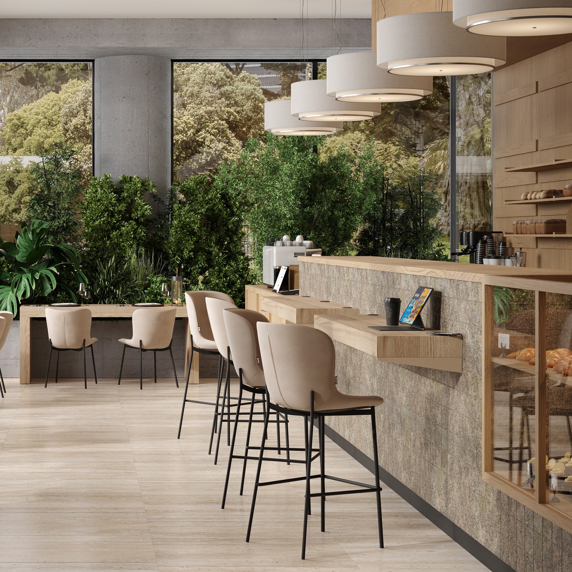 Mensolone Da Bar Evolution 180x40, Rovere Naturale con Caricatore Wireless - Immagine ambientata 1