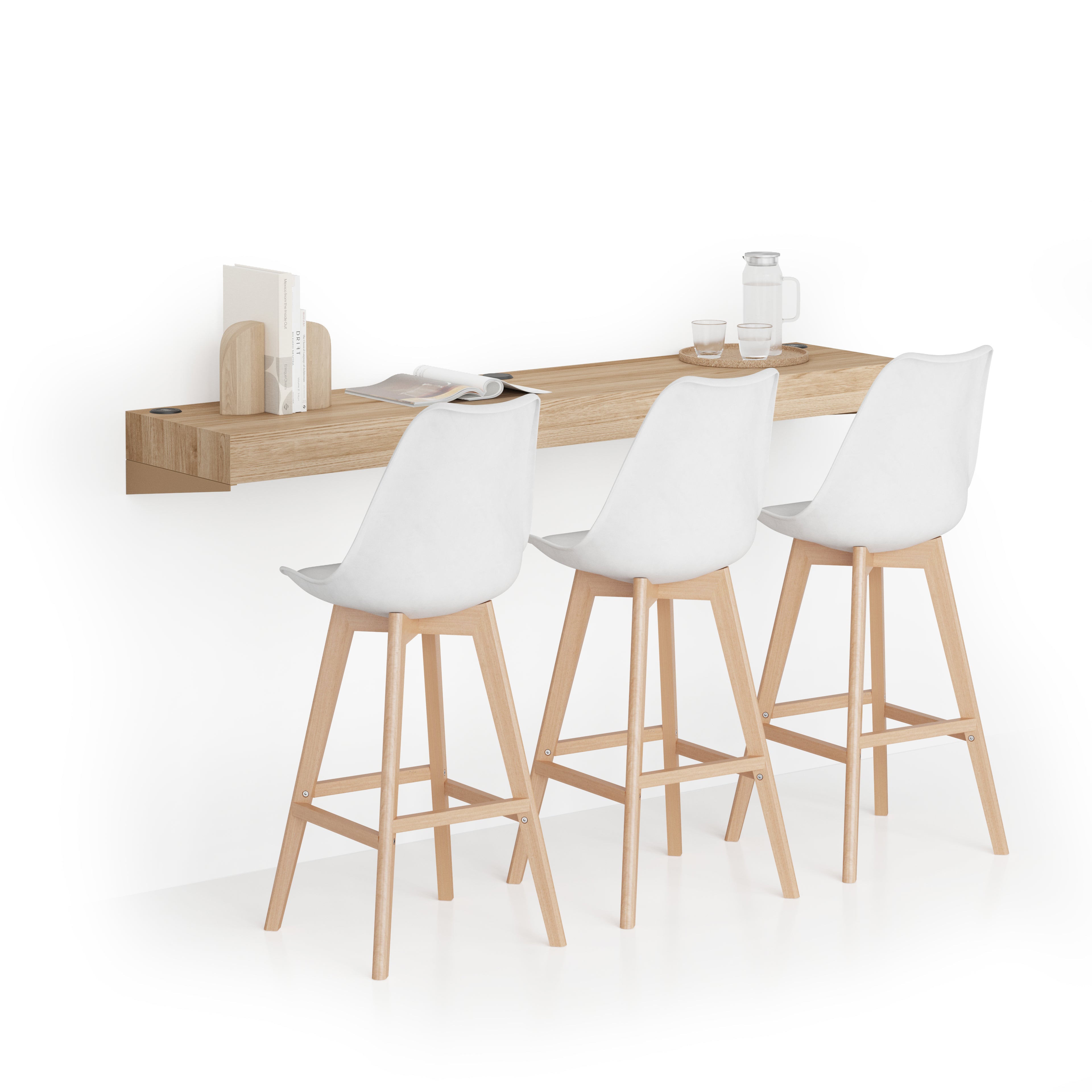Mensolone Da Bar Evolution 180x40, Rovere Naturale con Caricatore Wireless